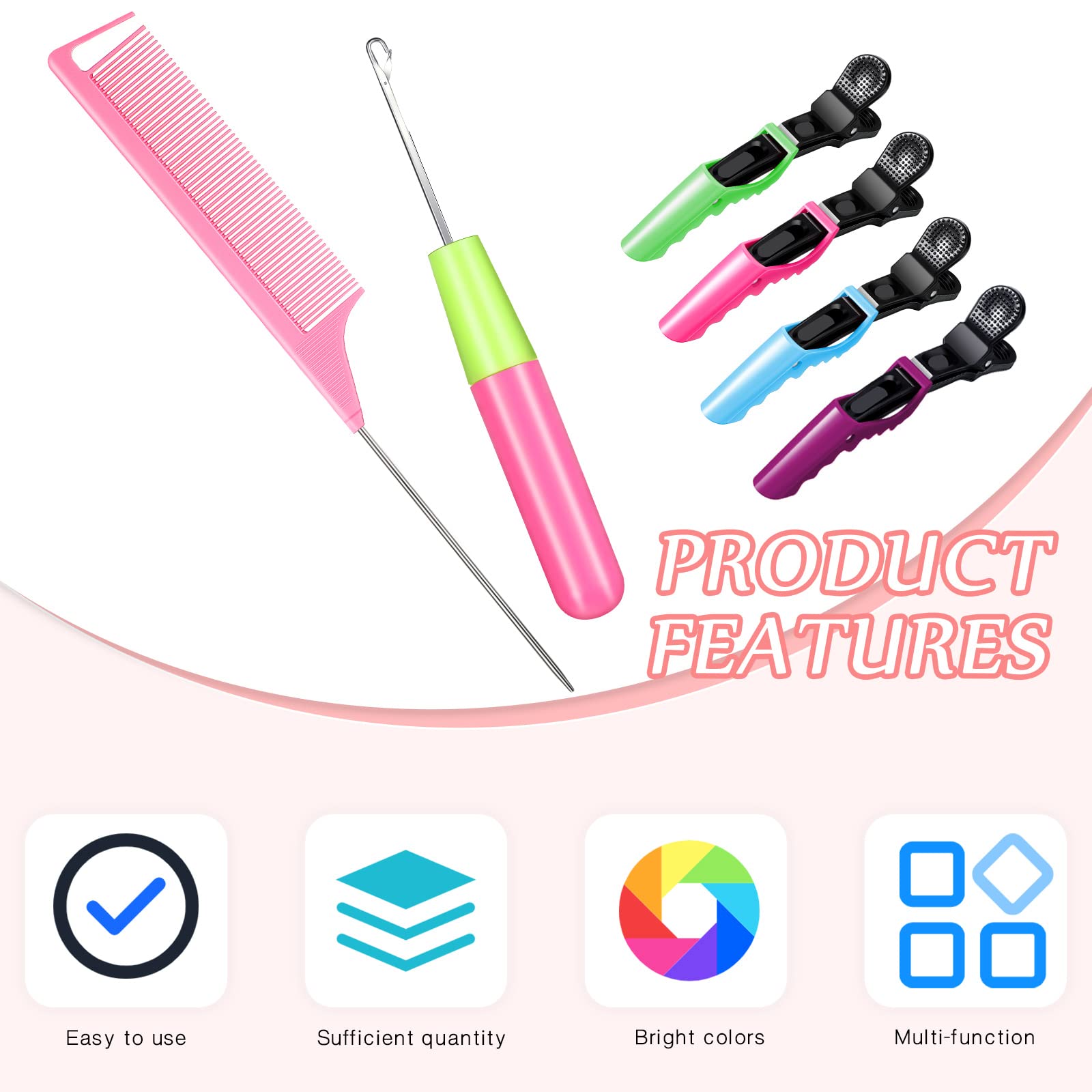 Crochet Hooks Set for Hair Braiding - 6 Needles, Comb & Clips | DIY Extensions & Styling