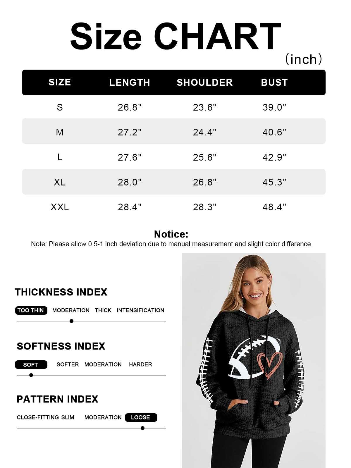 VILOVE Women's Funny Football Graphic Hooded Sweatshirt - Waffle Knit Game Day Pullover Long Sleeve Hoodie - Perfect for Football Games, Tailgating & Casual Wear