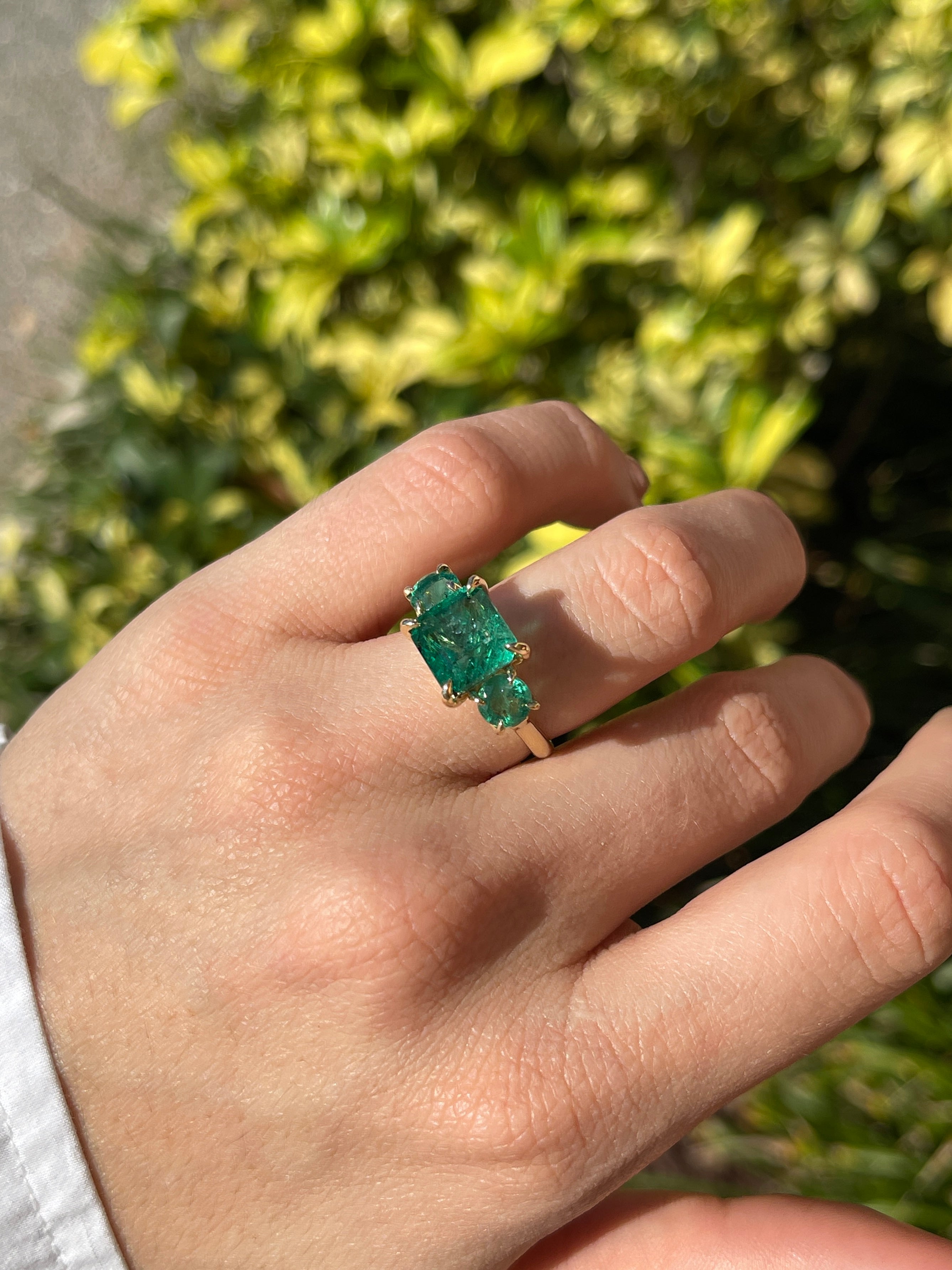 5.70tcw Natural Emerald Three Stone Ring in 14K Gold - Elegant Engagement, Wedding, or Anniversary Jewelry Gift for Women