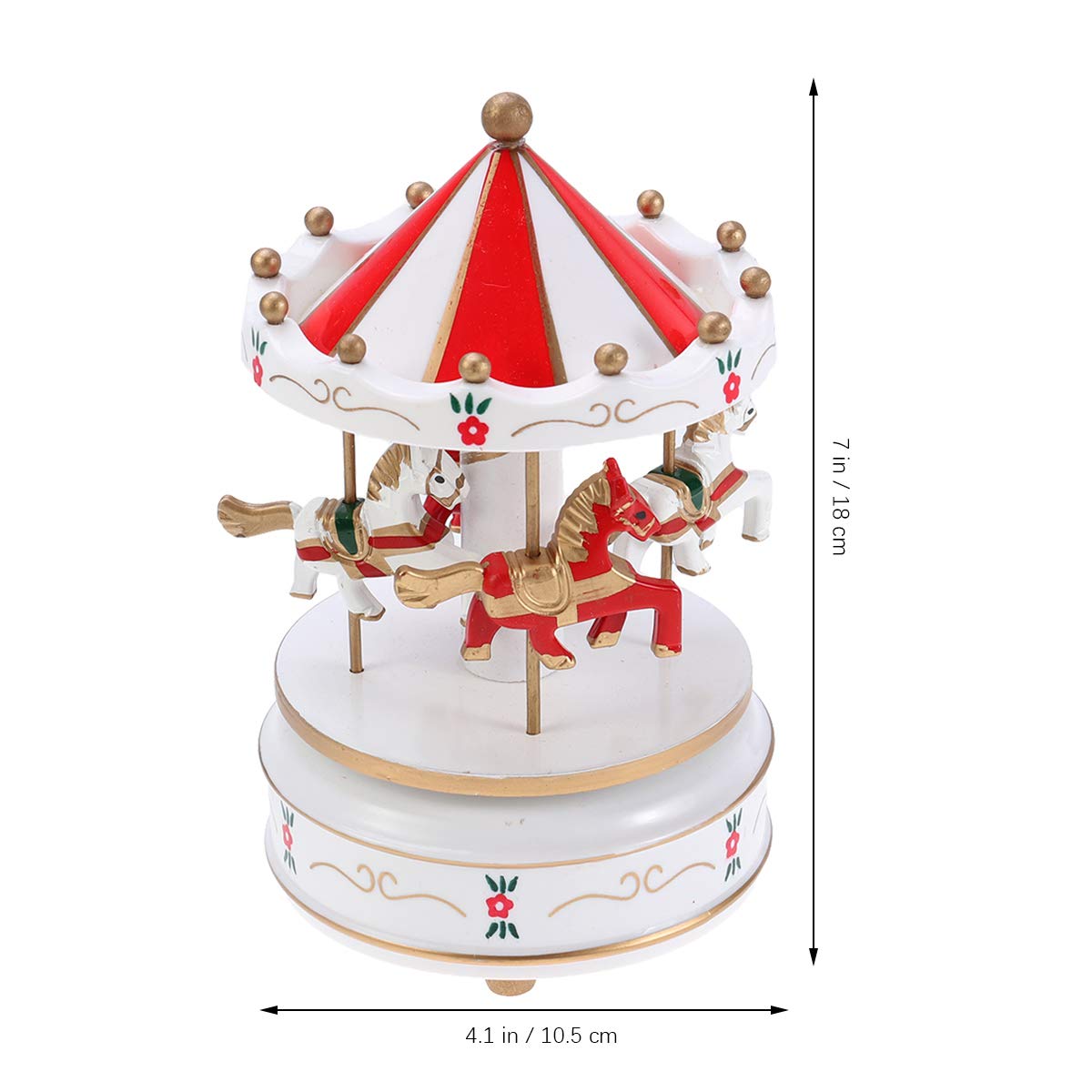 Vosarea Wooden Carousel Music Box - Handcrafted Decorative Desktop Musical Toy with Melodies | Perfect Gift for Christmas, Birthday, Valentine's Day | Home Decor, Nursery Room, Wedding Centerpiece (Red)