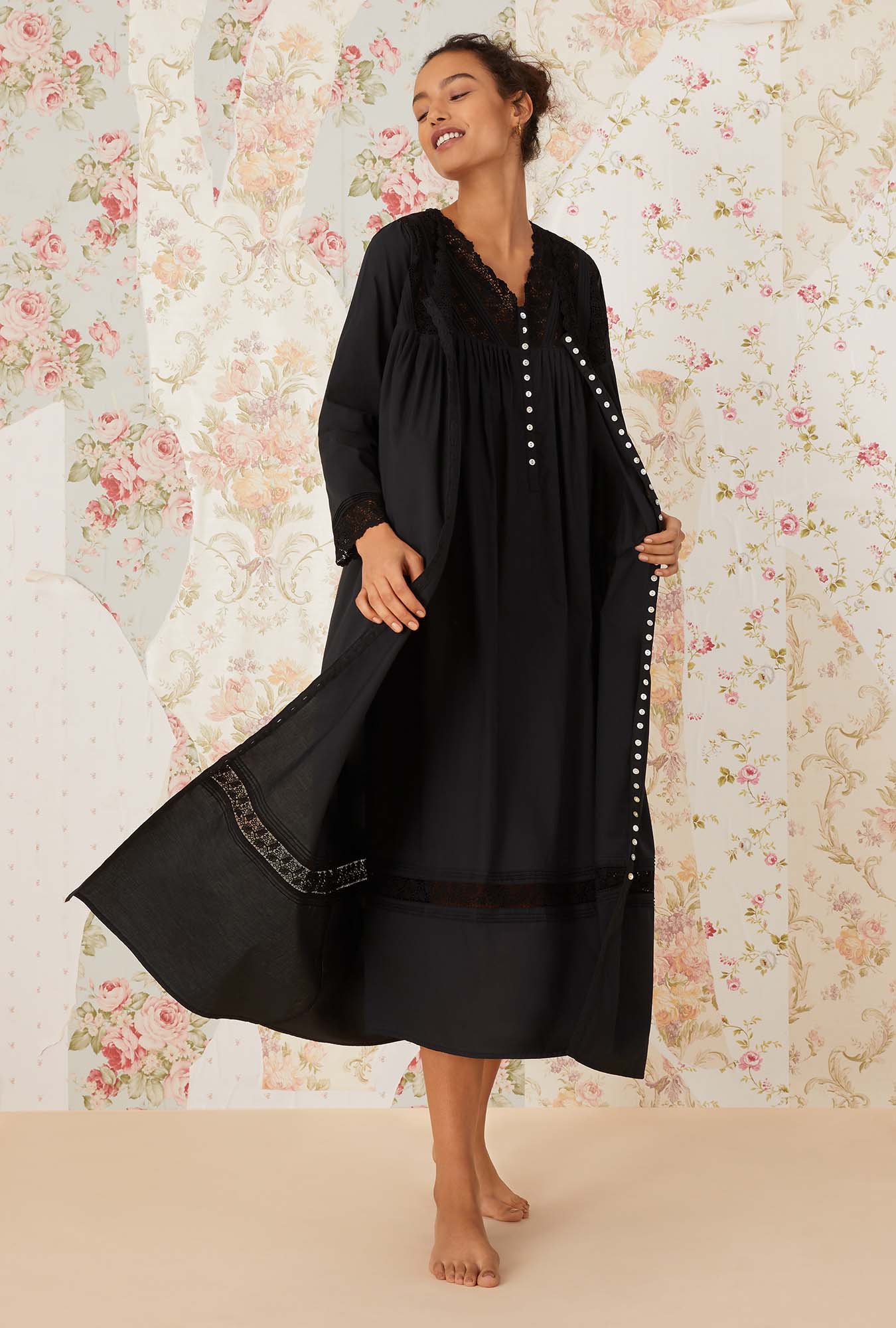 Portofino Women's Elegant Ballet Button Front Robe - Soft Long Sleeve Loungewear for Home, Spa & Bridal Dressing