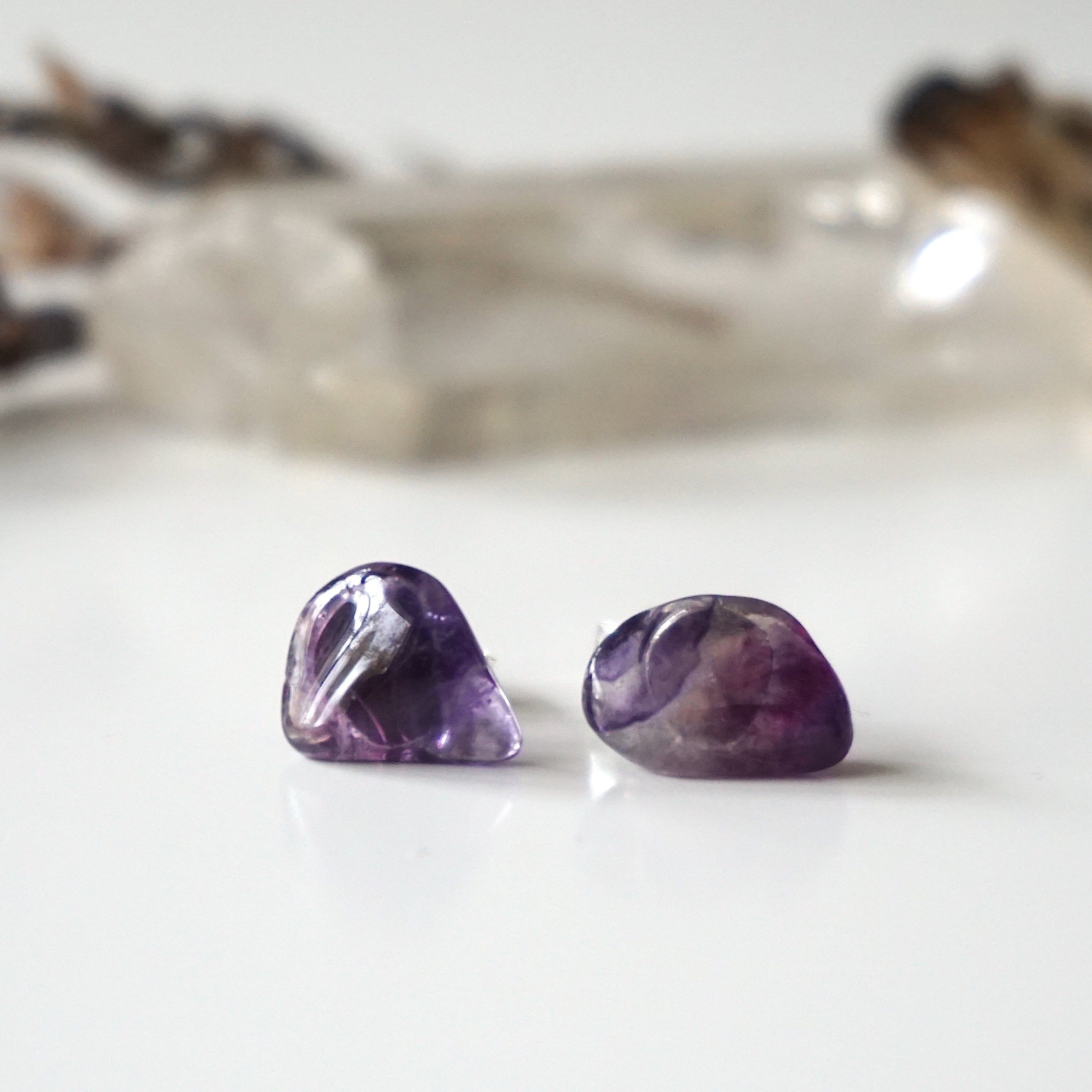 Natural Purple Fluorite Stud Earrings for Women - Hypoallergenic Post Earrings for Sensitive Ears | Perfect for Everyday Wear, Office & Special Occasions