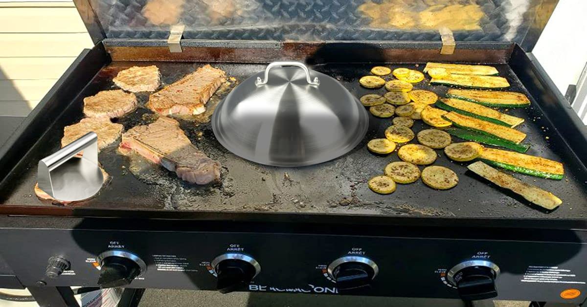 Heavy Duty 12 Inch Round Stainless Steel Griddle Accessories - Basting Cover, Cheese Melting Dome & Steaming Lid for Flat Top Grills - 0.6mm Thickness - Perfect for Indoor/Outdoor BBQ, Burgers, Pancakes & Breakfast Cooking