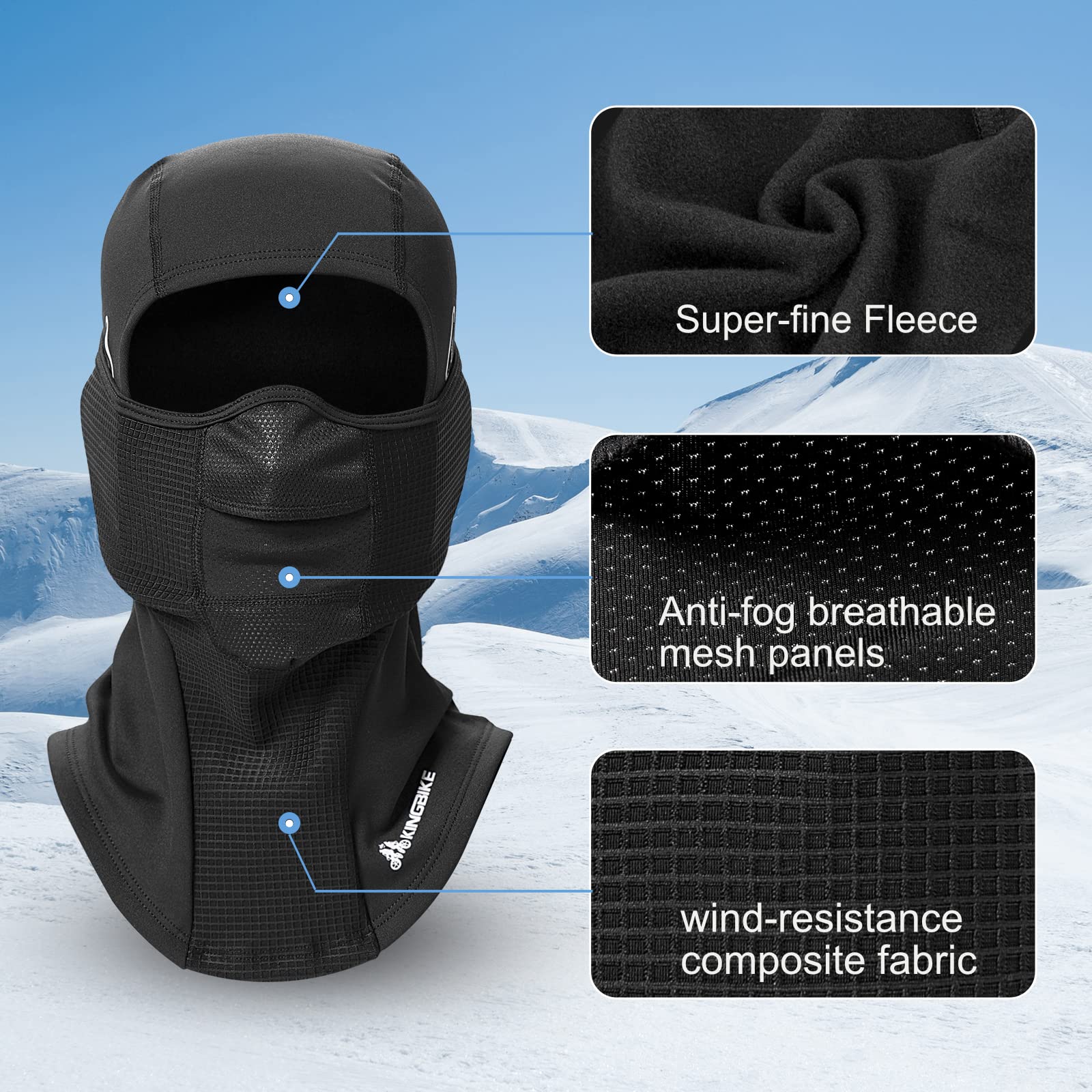 KINGBIKE Balaclava Ski Mask for Men & Women - Water Resistant Windproof Fleece Thermal Full Face Cover for Cold Weather - Perfect for Skiing, Snowboarding, Motorcycling & Outdoor Winter Activities