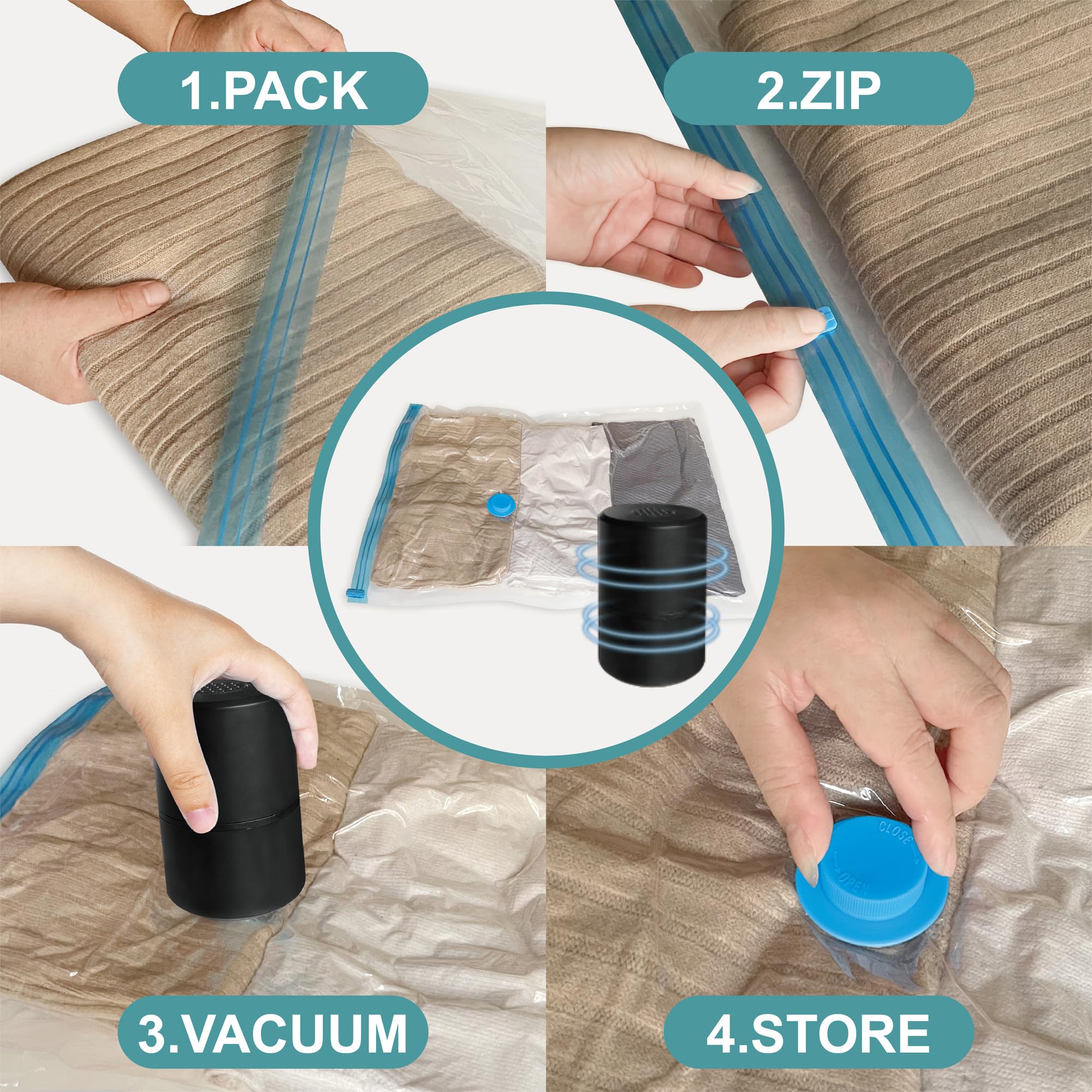 20 Pack Vacuum Storage Bags with Electric Pump (3 Jumbo/3 Large/7 Medium/7 Small) - Space Saving Compression Bags for Clothes, Comforters, Blankets & Bedding - Perfect for Travel, Seasonal Storage & Home Organization