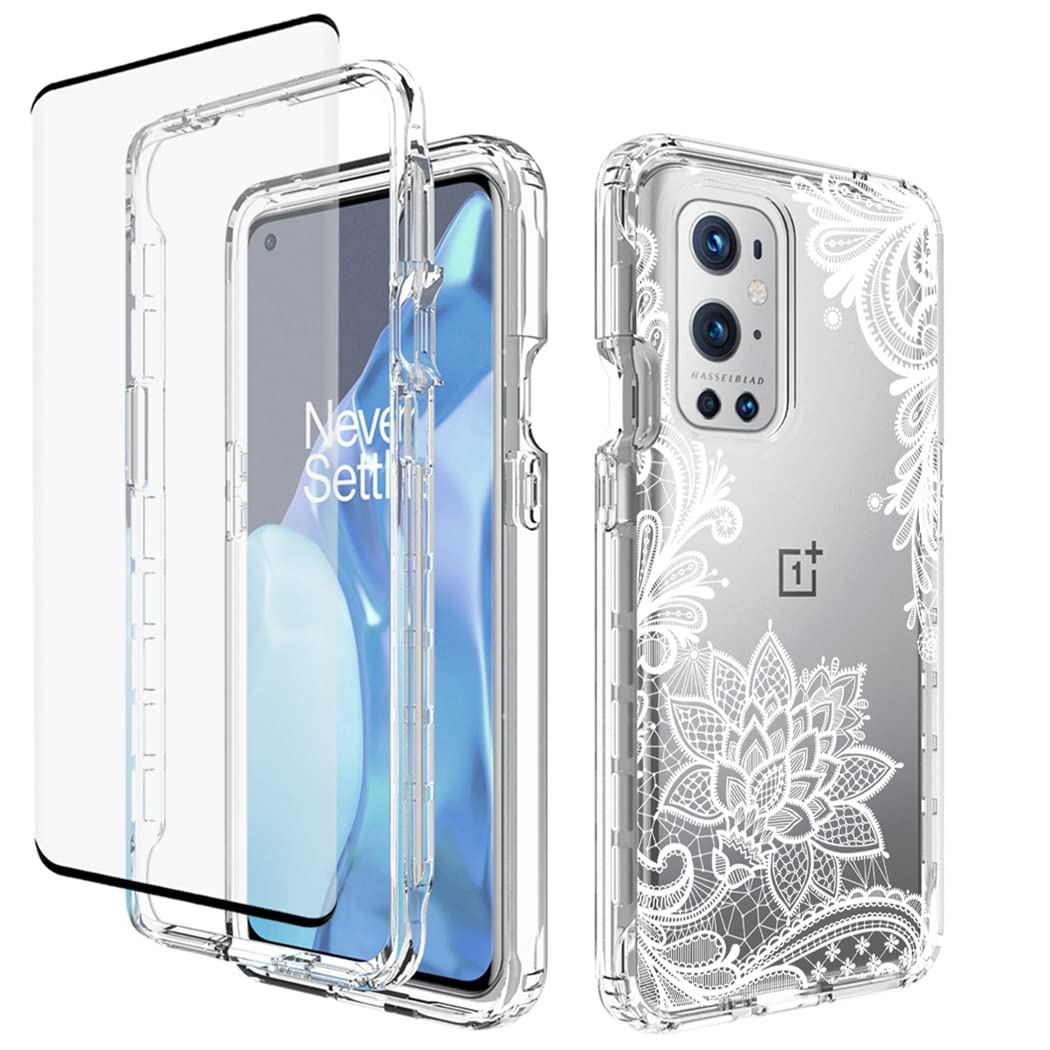 OnePlus 9 Pro 5G Case with Tempered Glass Screen Protector - Clear Mandala Design Shockproof Protective Cover for OnePlus 9 Pro 5G LE2121 | Perfect for Daily Use, Travel & Outdoor Activities