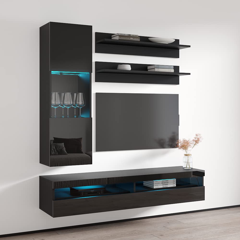 Modern Floating TV Stand with Storage & LED Lights - Wall-Mounted Entertainment Center for Bedroom & Living Room - 35