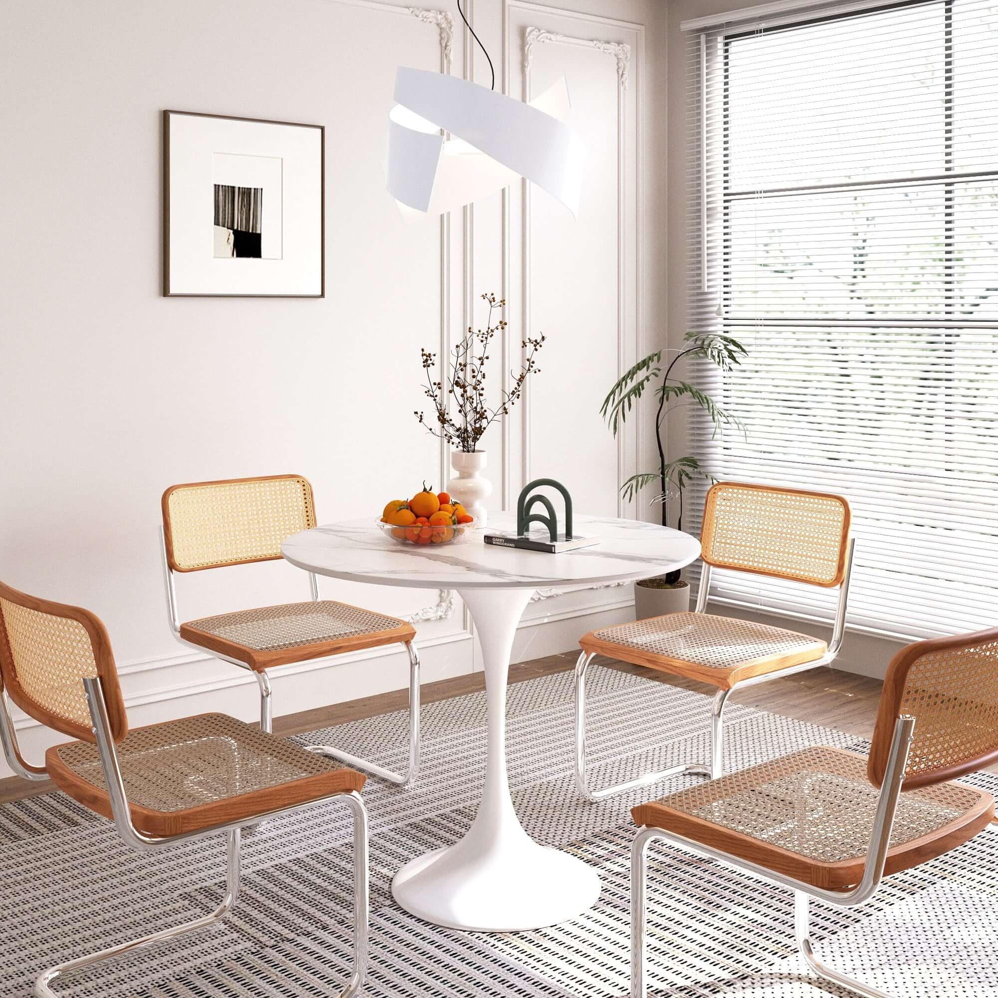 Minimalist 35.43 Inch White Rock Slab Round Dining Table - Modern Kitchen & Dining Room Furniture for Small Spaces