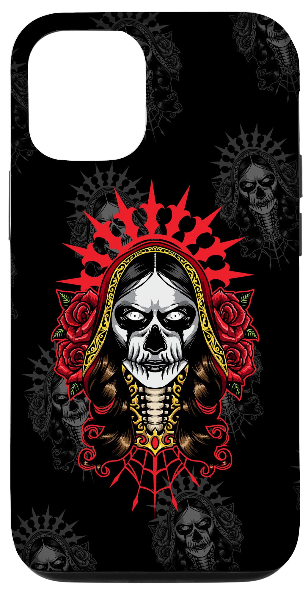 iPhone 12/12 Pro Case - Evil Look La Calavera Catrina Santa Muerte Sugar Skull Design - Protective Phone Cover for Halloween, Dia de Los Muertos & Gothic Style Lovers