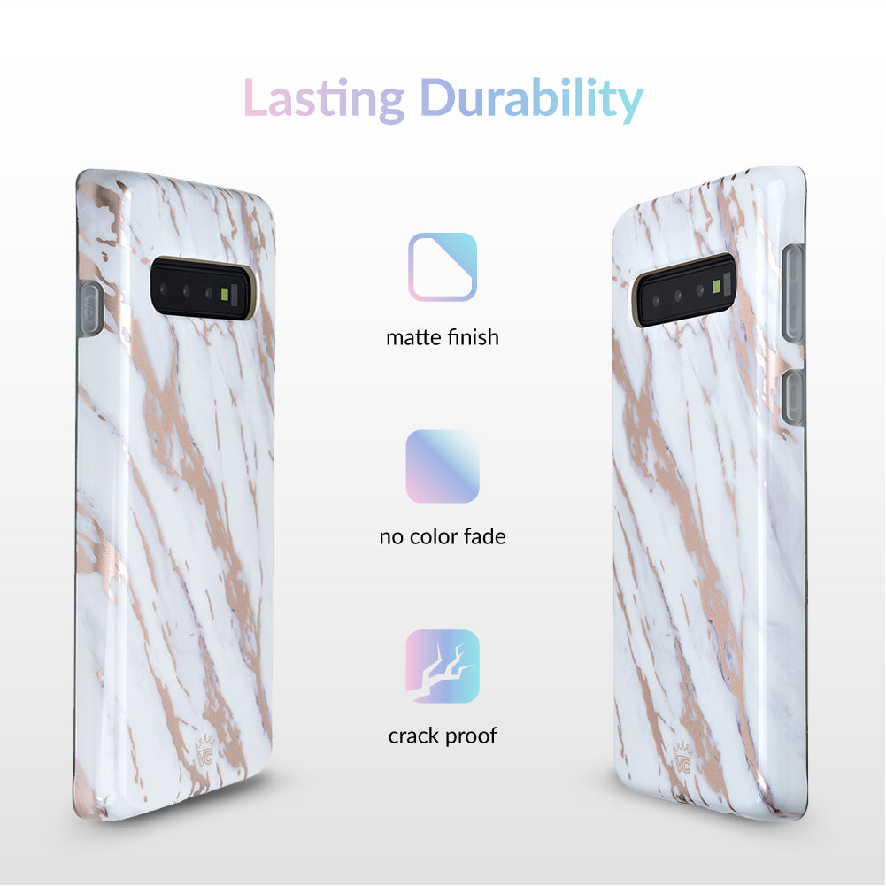 Elegant White Marble Rose Gold Chrome Case for Samsung Galaxy - Perfect for Everyday Use, Travel & Special Occasions