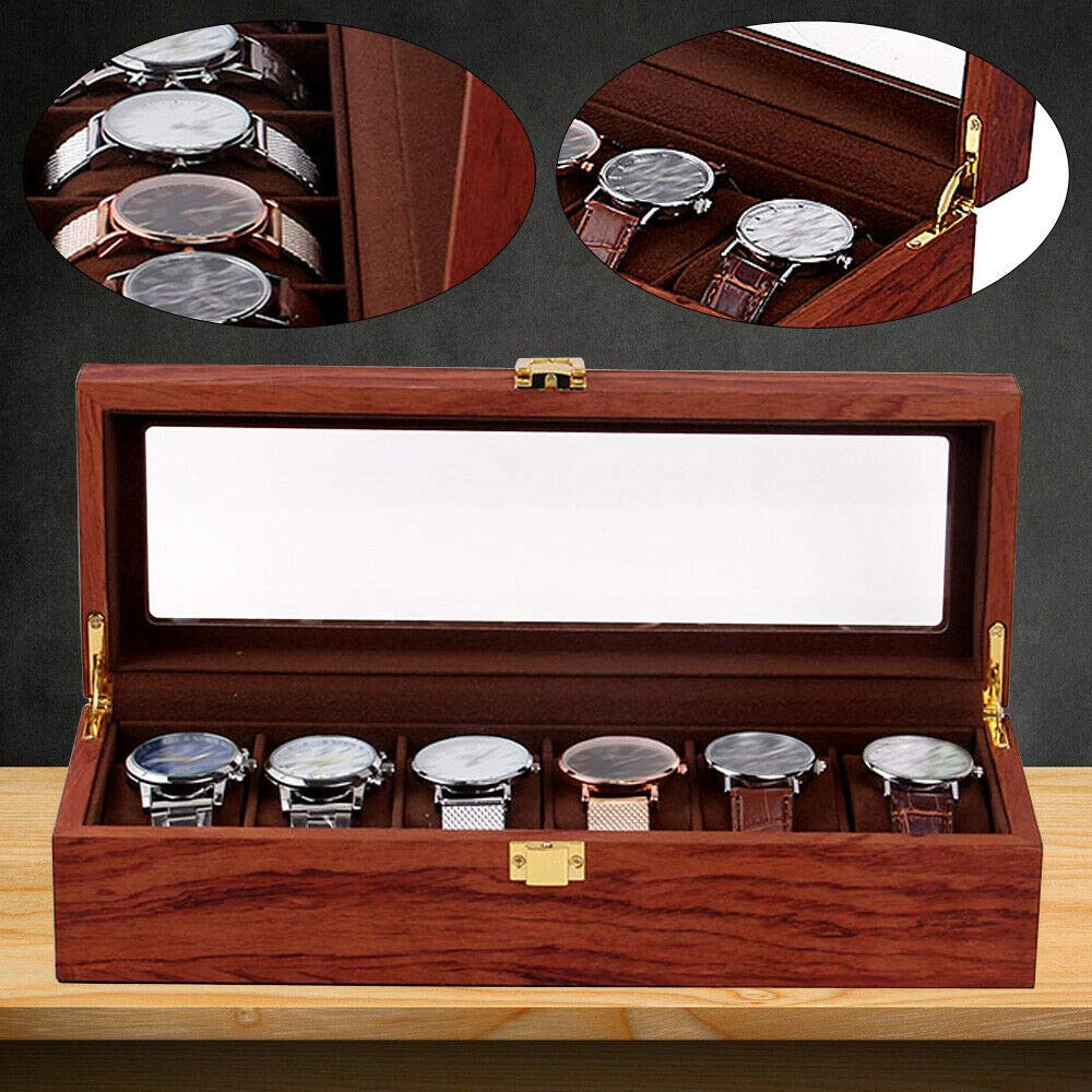 TFCFL Wooden Watch Box - 6/12 Slot Luxury Watch Display Case & Jewelry Organizer for Men | Premium Watch Storage Holder for Dress Watches, Rolex, Omega | Perfect for Home, Office & Travel Use