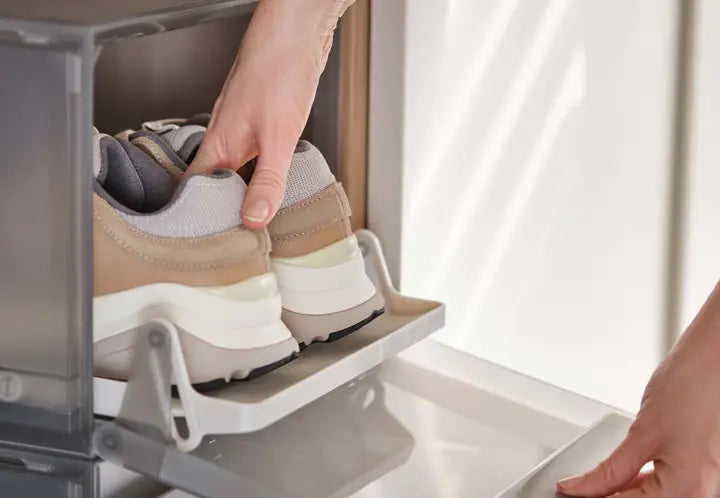 ShoeCase 2-Piece Grey Shoe Storage Box - Stackable Clear Plastic Shoe Organizer for Closet, Bedroom & Entryway Organization
