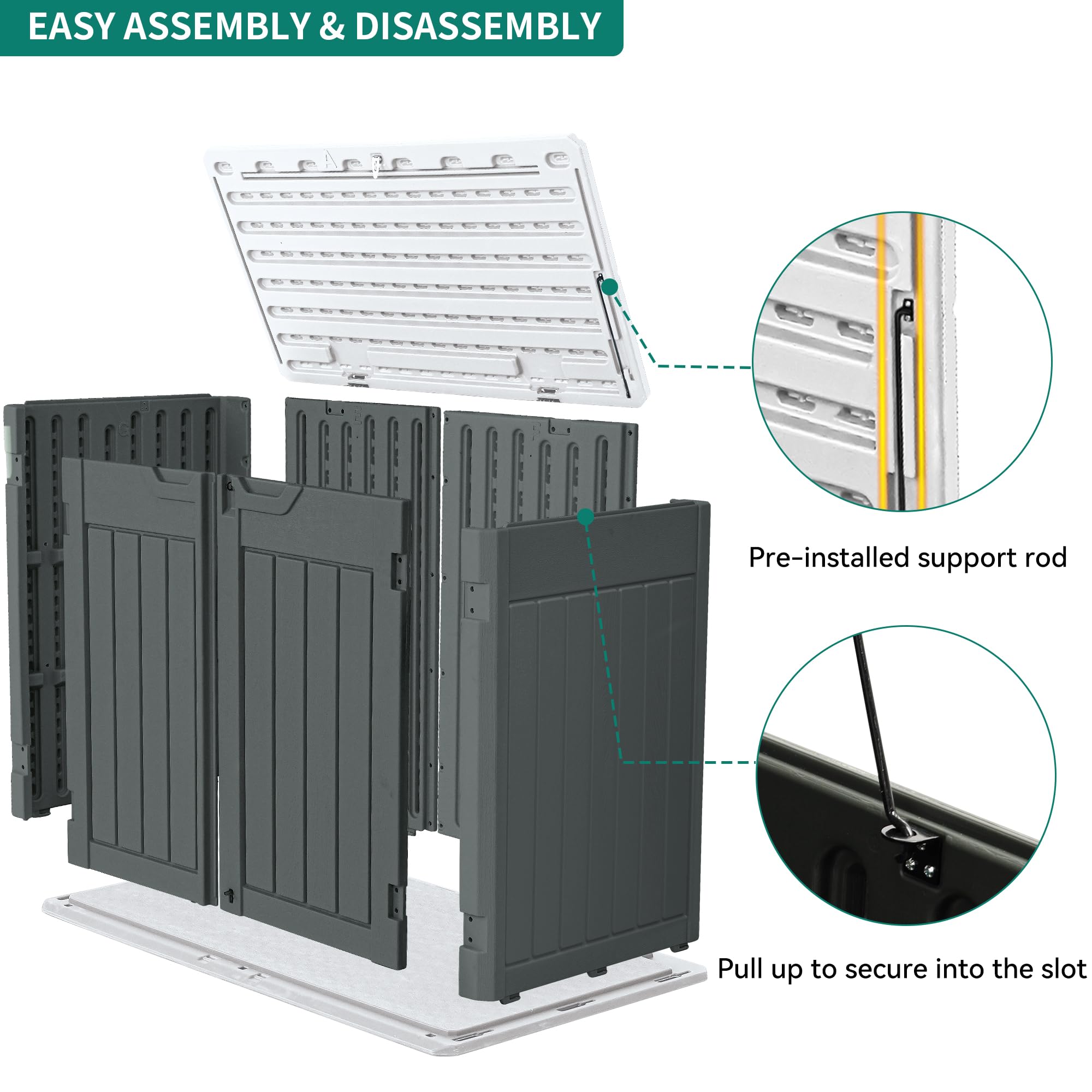 YITAHOME 4.5x4ft Extra Large Outdoor Storage Shed - Waterproof Resin Tool Shed for Garden Tools, Lawn Mowers & Trash Cans - Easy Assembly, Lockable Dark Gray Horizontal Shed - Perfect for Backyard, Garage & Patio Organization