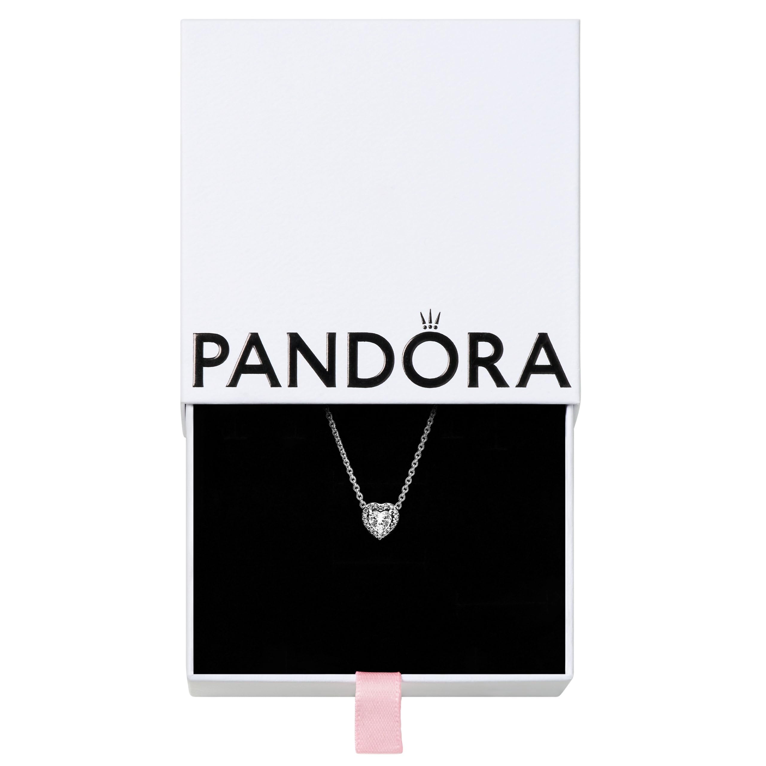 PANDORA Sterling Silver Elevated Heart Cubic Zirconia Necklace - 17.7 Inch Elegant Dainty Pendant Jewelry for Women, Perfect Gift for Valentine's Day, Anniversary or Birthday (No Box Included)