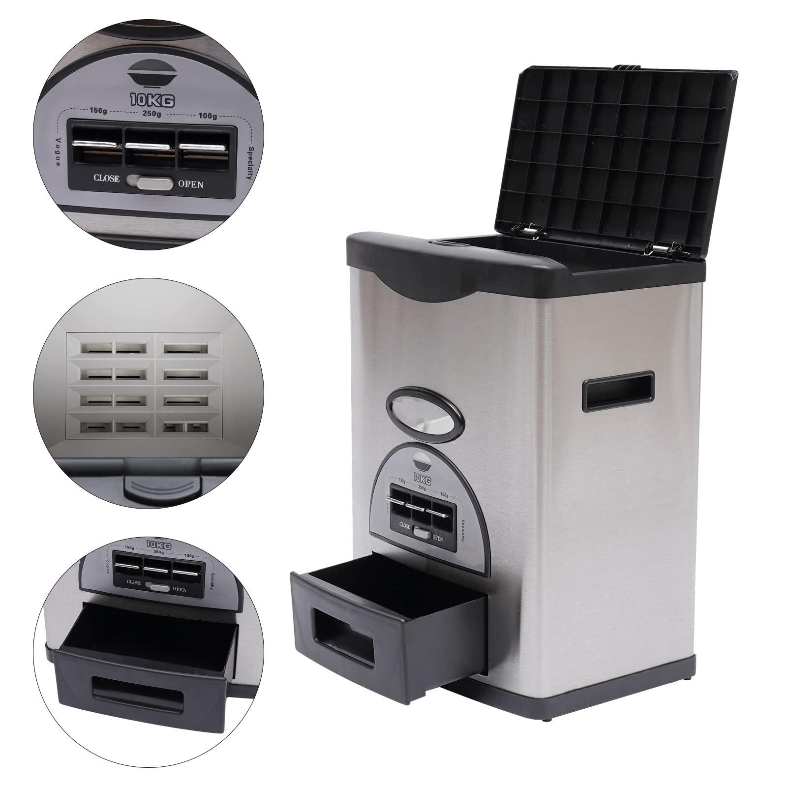 Automatic Rice Dispenser & Grain Storage Container - Large Capacity Stainless Steel Kitchen Organizer for Rice, Cereal, Pasta | Perfect for Pantry, Dining Room & Home Kitchen Organization (Black)