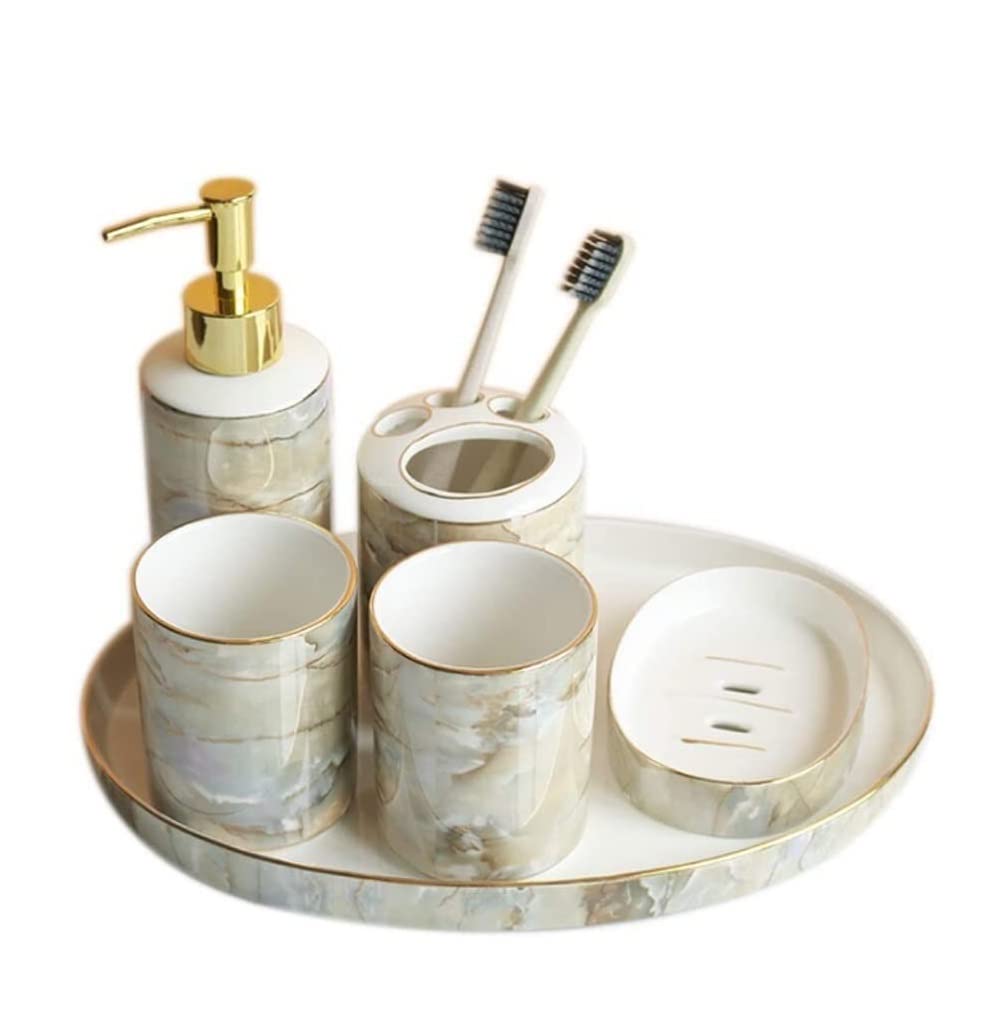 6Pcs Ceramic Bathroom Set - Soap Dispenser, Dish & Holder for Home Decor