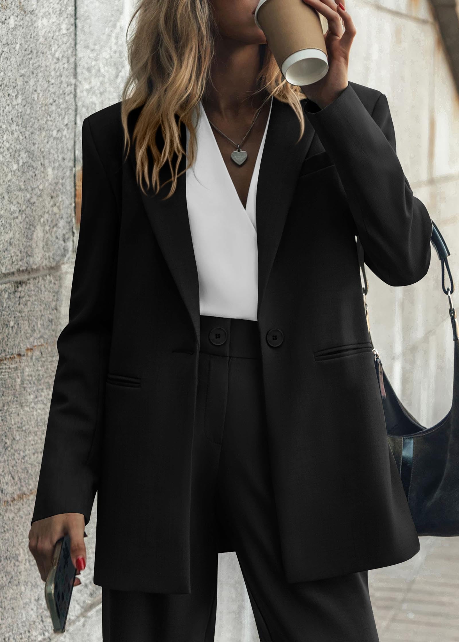 KIRUNDO Women's 2025 Spring Fall 2 Piece Blazer Set - Casual Loose Long Blazer Jacket with Dressy Wide Leg Pants, Suit with Pockets for Office, Business Meetings & Formal Events
