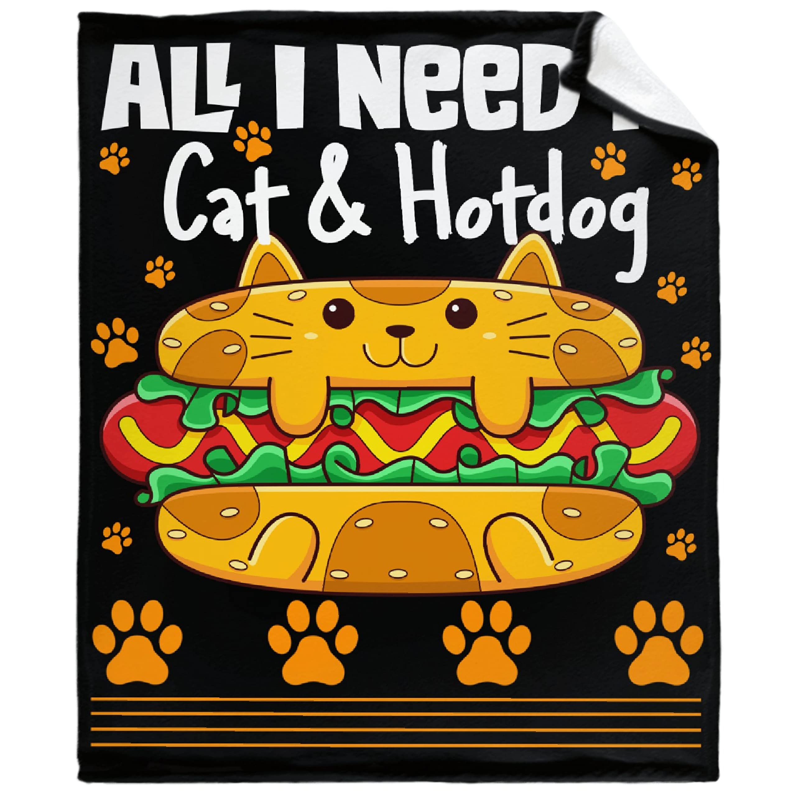 Soft Flannel Fleece Hotdog & Cat Blanket - Oversized 120x90 Inch Plush Throw for Girls & Boys - Cute Anime Gift for Bed, Couch, and Movie Nights - Lightweight & Cozy Home Decor