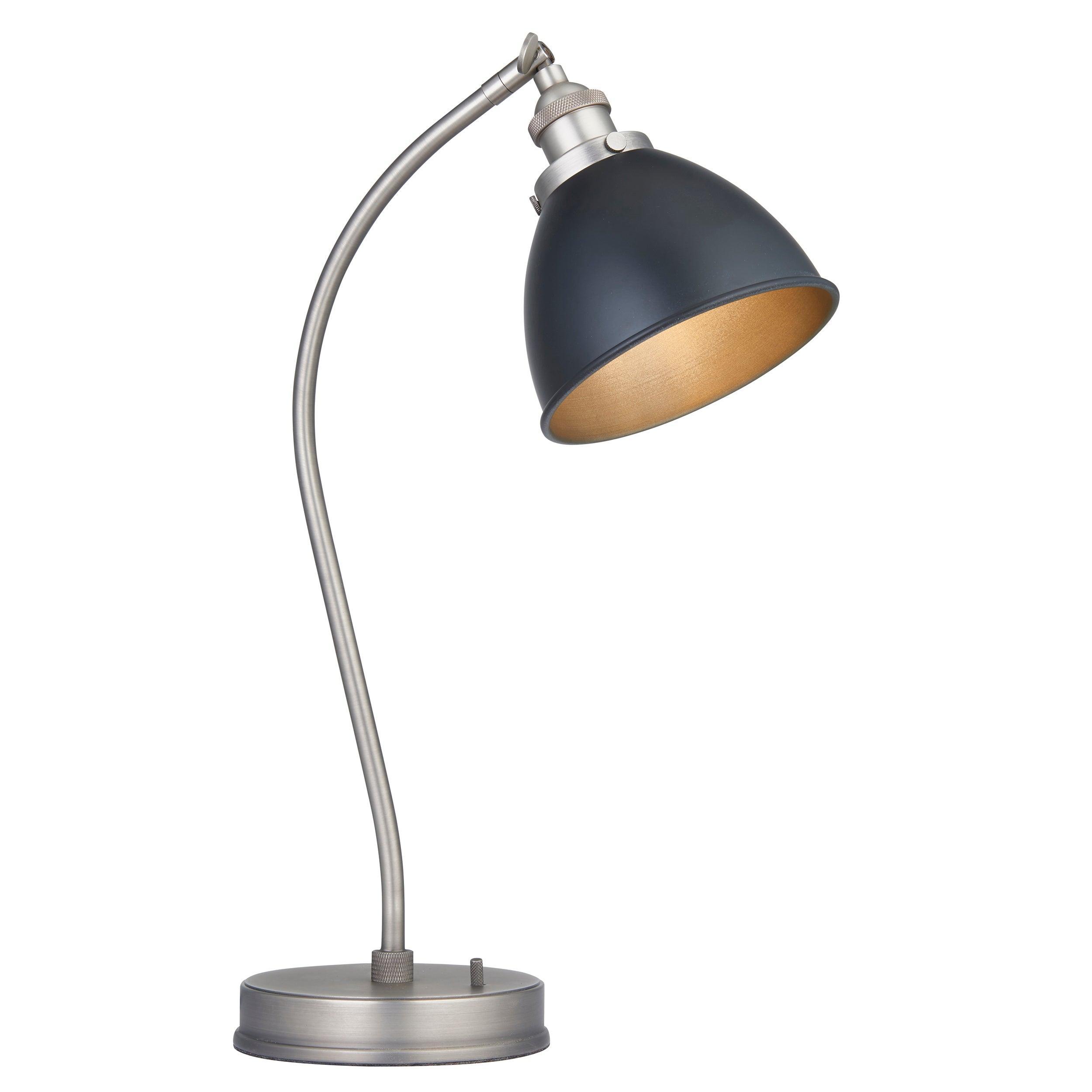 Franklin Industrial Pewter & Black Metal Table Lamp with Shade - Vintage Style Desk Lamp for Home Office, Living Room & Bedroom Lighting