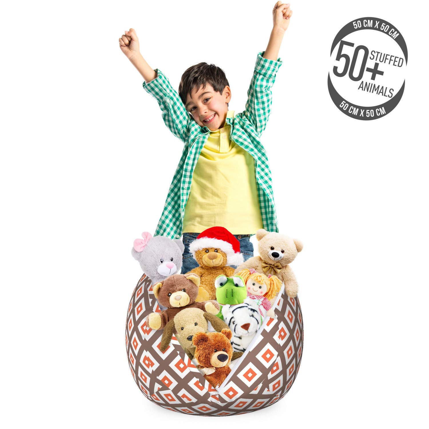 Ambesonne Chocolate Brown Storage Toy Bag Chair - Geometric Pattern with Diagonal Nested Squares Design - Washable Stuffed Animal Organizer for Kids Room - Small Size (Chocolate Burnt Sienna) - Perfect for Nursery, Playroom & Bedroom Organization