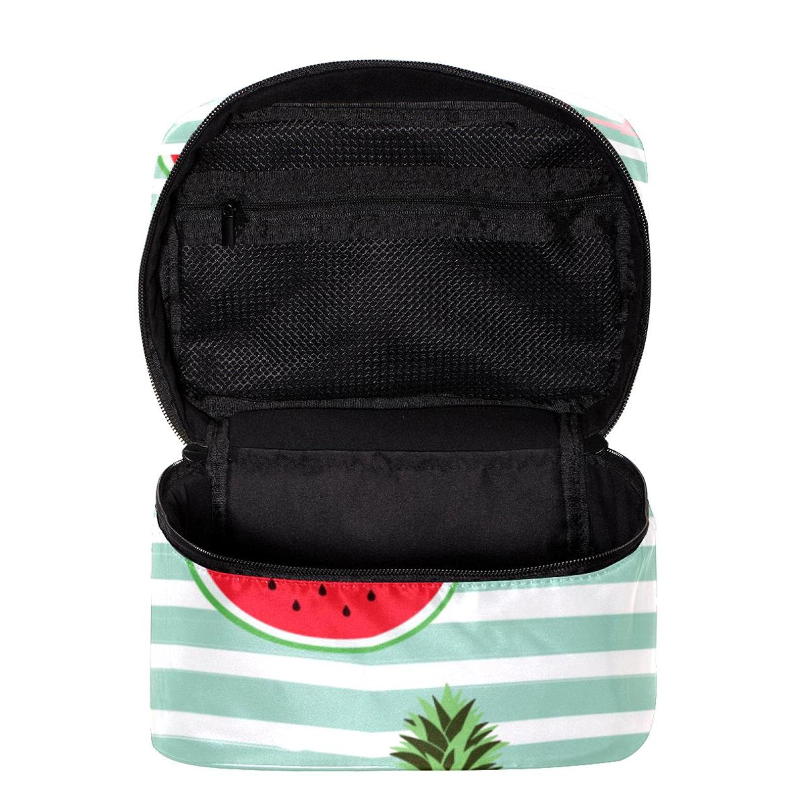 Flamingo Pineapple Watermelon Print Large Travel Makeup Bag - Waterproof Cosmetic Organizer with Zipper for Women & Girls - Perfect for Vacation, Gym, Beach Trips and Daily Use