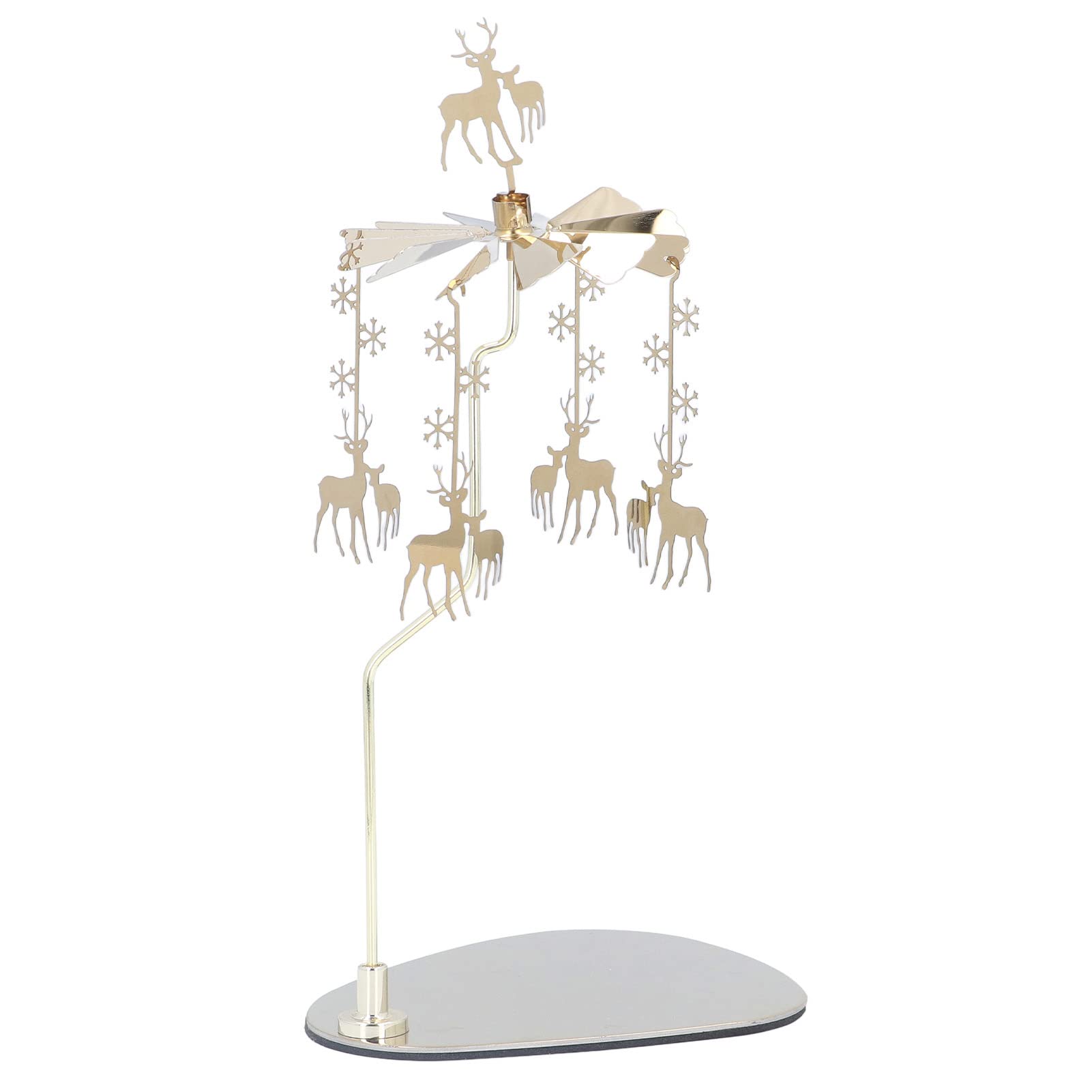 Rotating Golden Snowflake Deer Candle Holder - European Stainless Steel Aromatherapy Candlestick with Round Plate for Romantic Home Decor, Wedding Centerpiece & Holiday Table Setting (No Candle Cup Included)