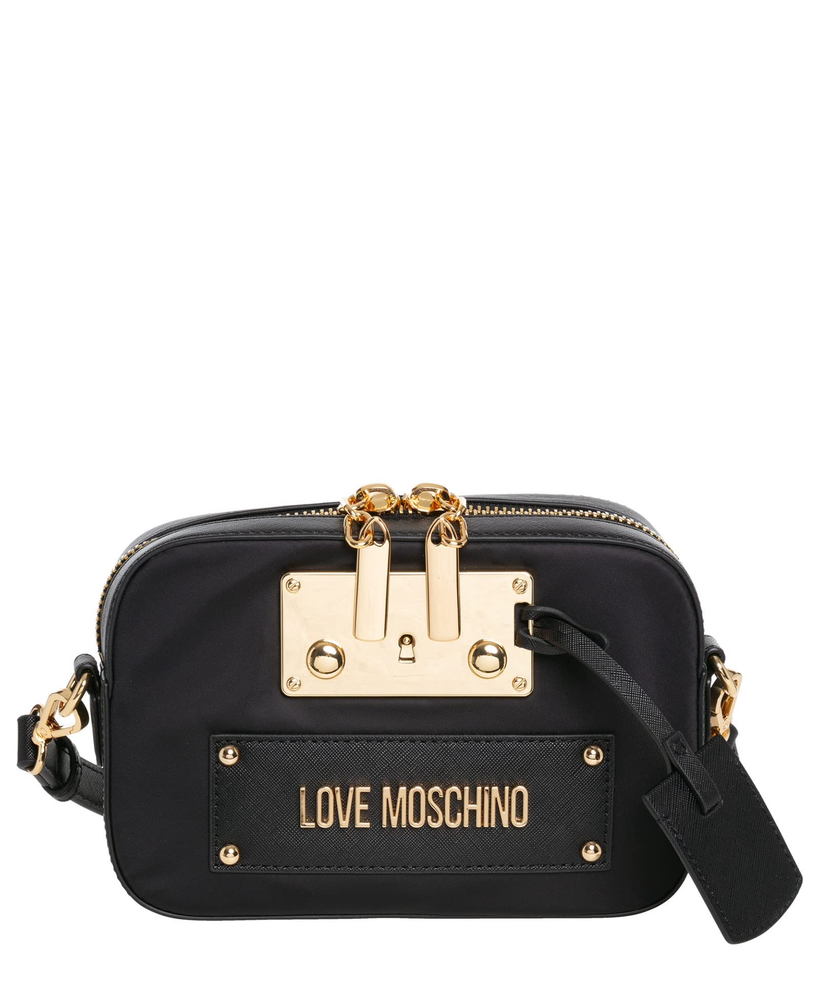 Love Moschino Women's Black Leather Crossbody Bag - Stylish & Compact Purse for Everyday Use, Work, and Travel