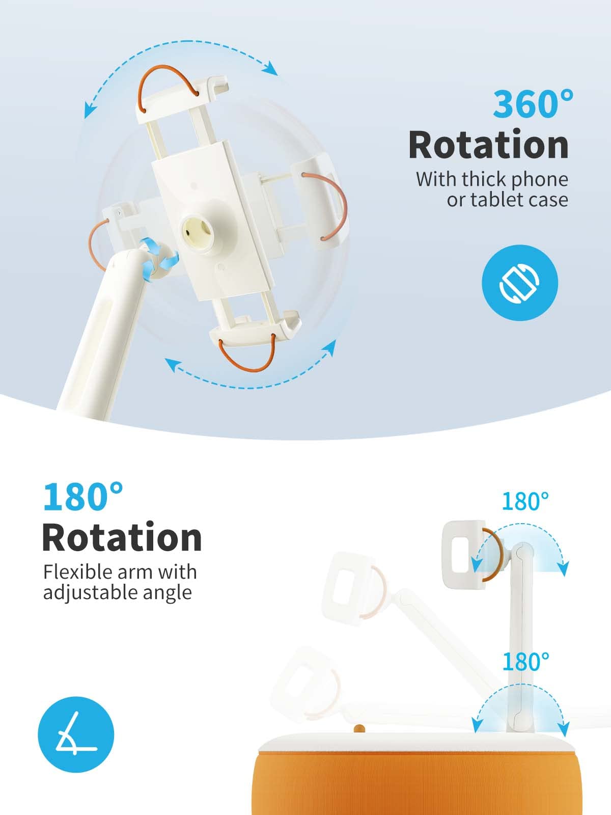 SAIJI Adjustable Tablet Stand & Phone Holder - 360° Rotating Bed Lap Pillow for iPad, Kindle, Galaxy Tab (4.7-12.9