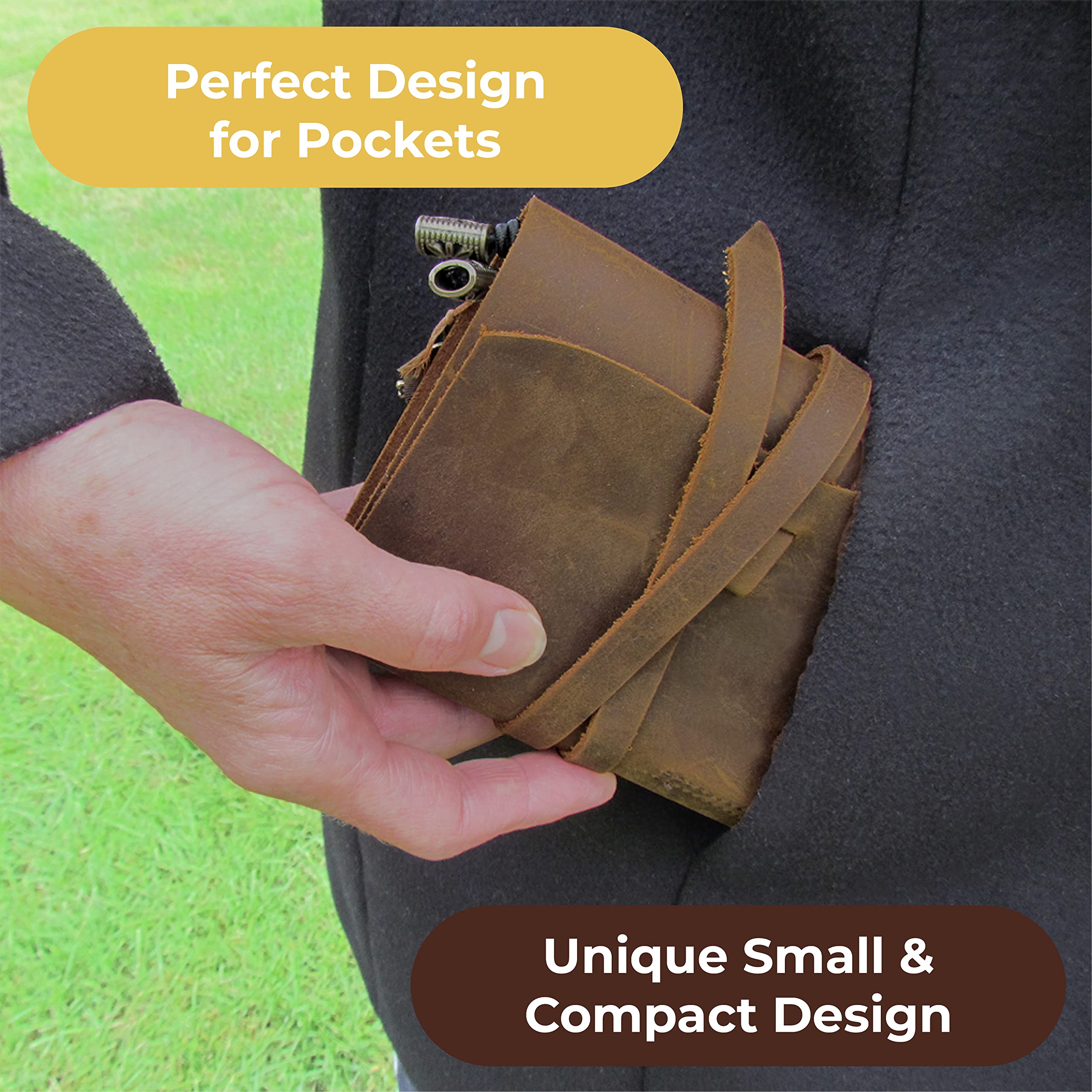 Premium Handmade Leather Pocket Notebook - Refillable Passport Size Travel Journal for Men & Women | 5.4x4.3