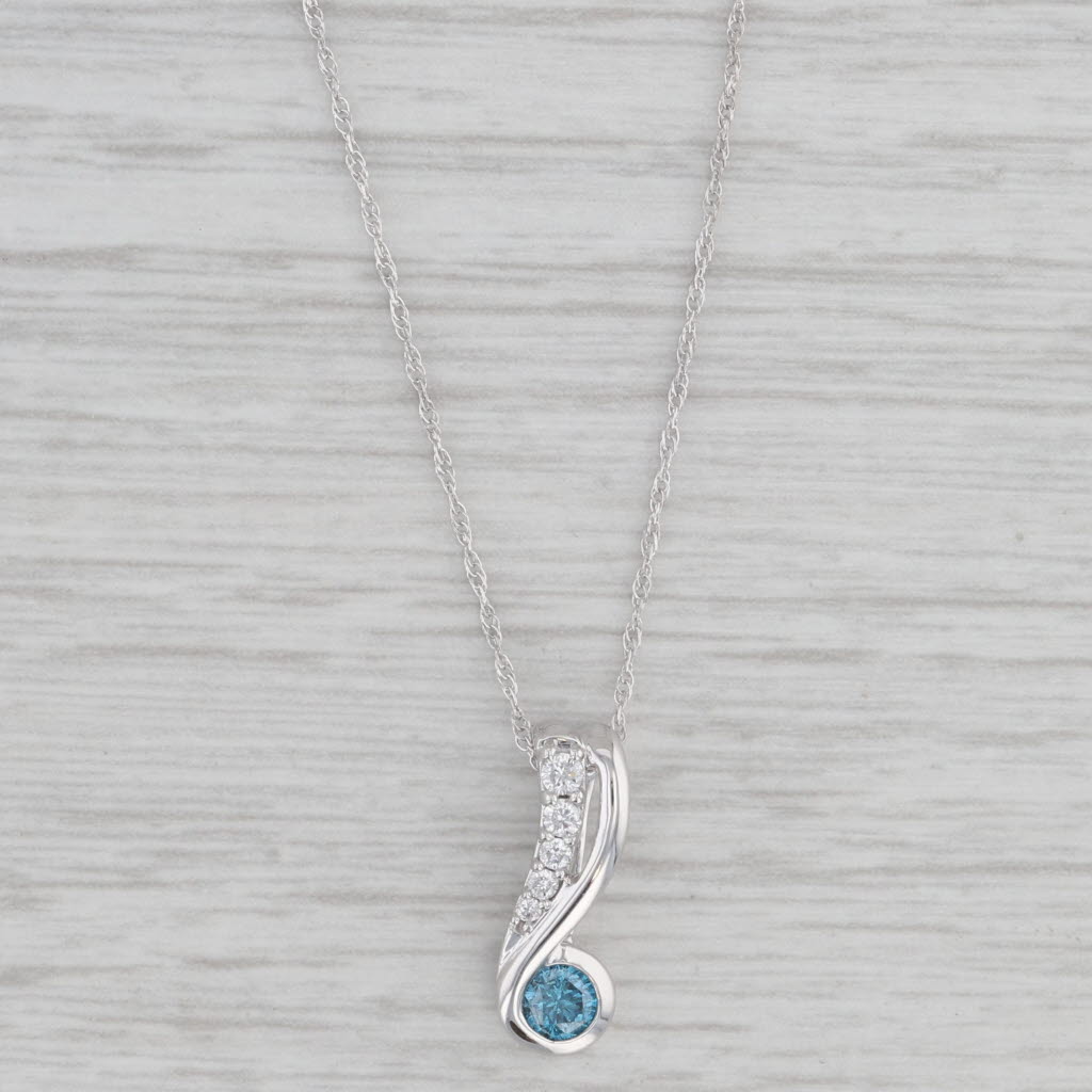 0.24ctw Blue White Diamond Pendant Necklace - 10k White Gold 18