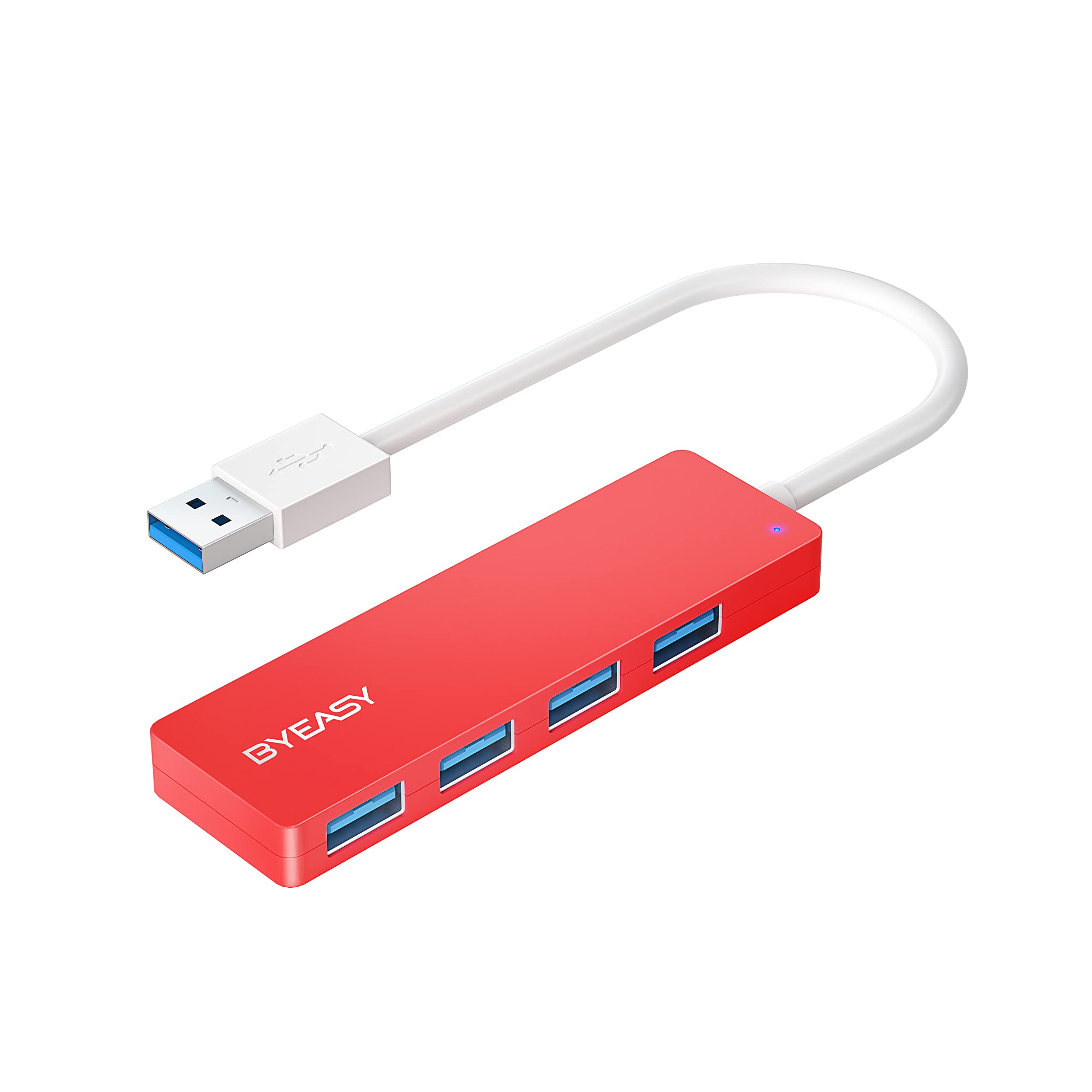 BYEASY 4-Port USB 3.0 Hub - Ultra Slim Portable USB Splitter for MacBook, iMac, PC, Laptop, Surface Pro | Fast Data Transfer for Flash Drives, External HDD, Tesla Model 3 | Perfect for Home Office, Travel & Car Charging