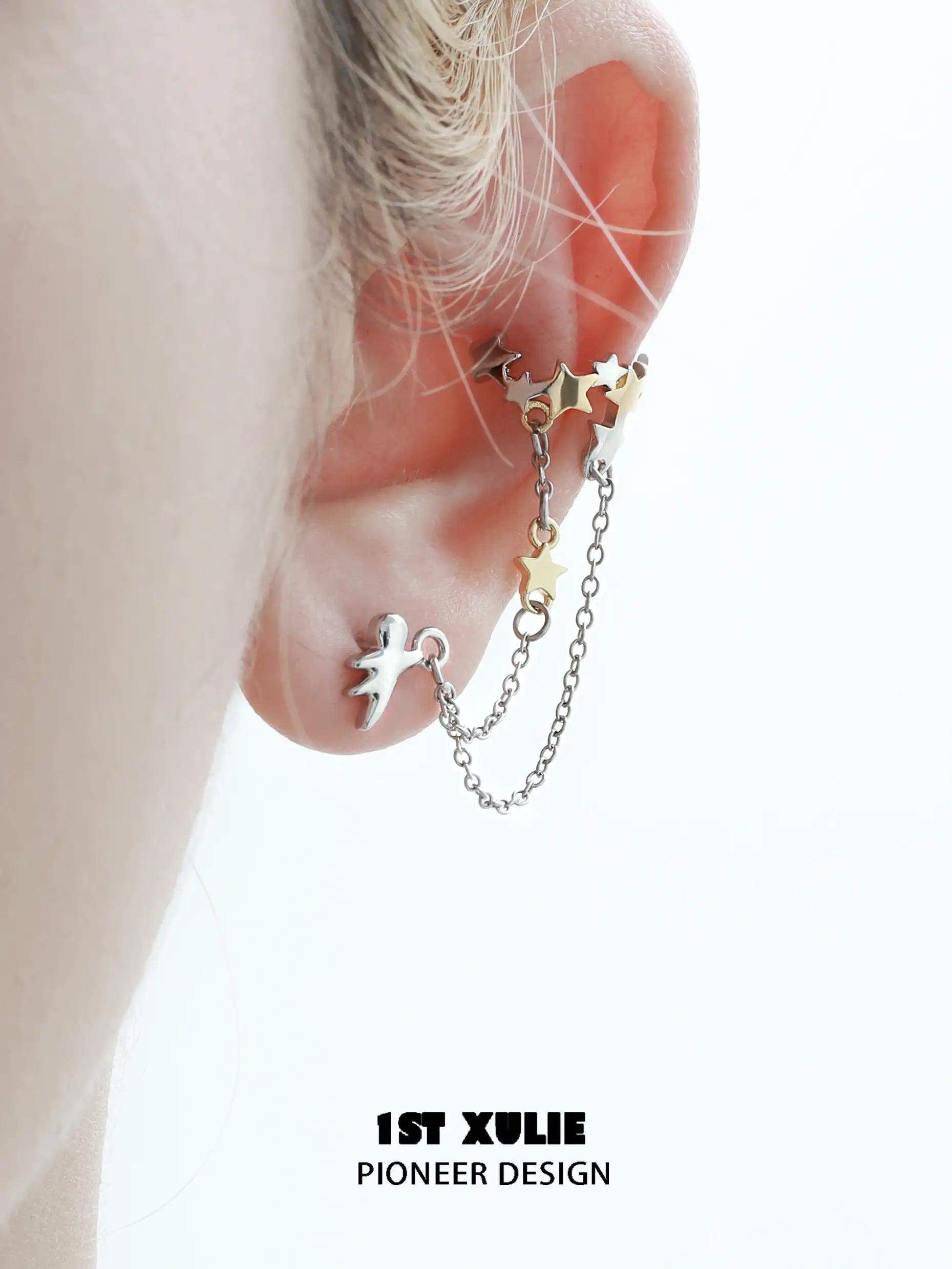 18K Gold Plated Star & Chain Earrings for Women - Elegant Dangle Ear Clips for Party, Wedding, and Everyday Wear