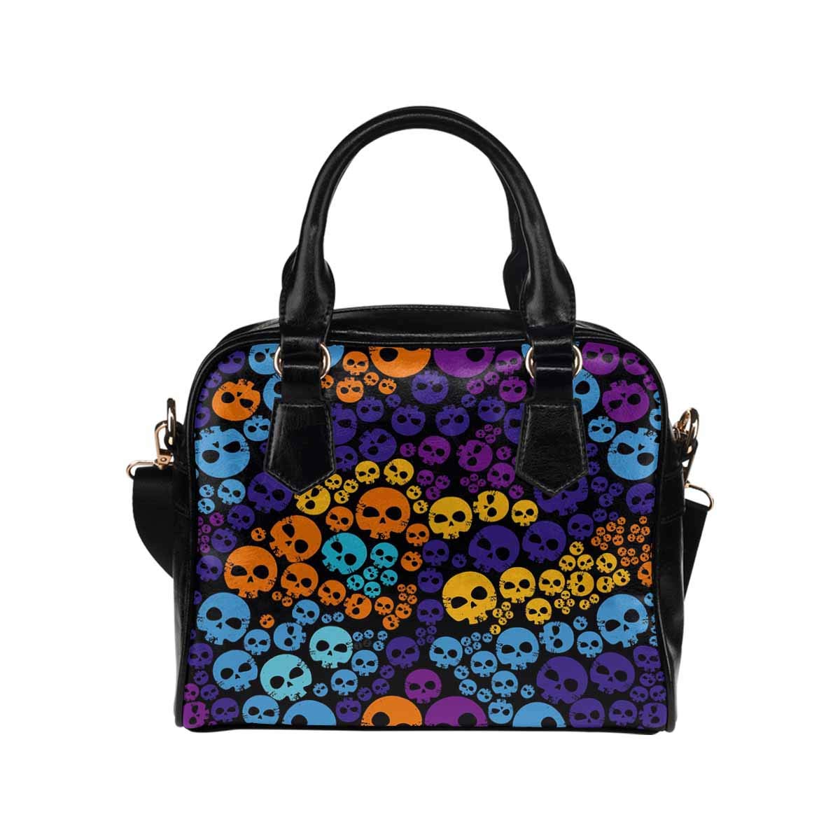 Halloween Skull PU Leather Crossbody Bag for Women - Blue & Yellow Gothic Shoulder Purse, Perfect for Costume Parties & Spooky Outfits
