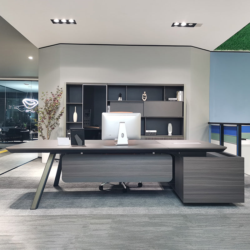 KAISON Executive Desk with Reversible Return 2M - Brown Grey Office Desk for Home & Business - Modern L-Shaped Workstation with Spacious Surface