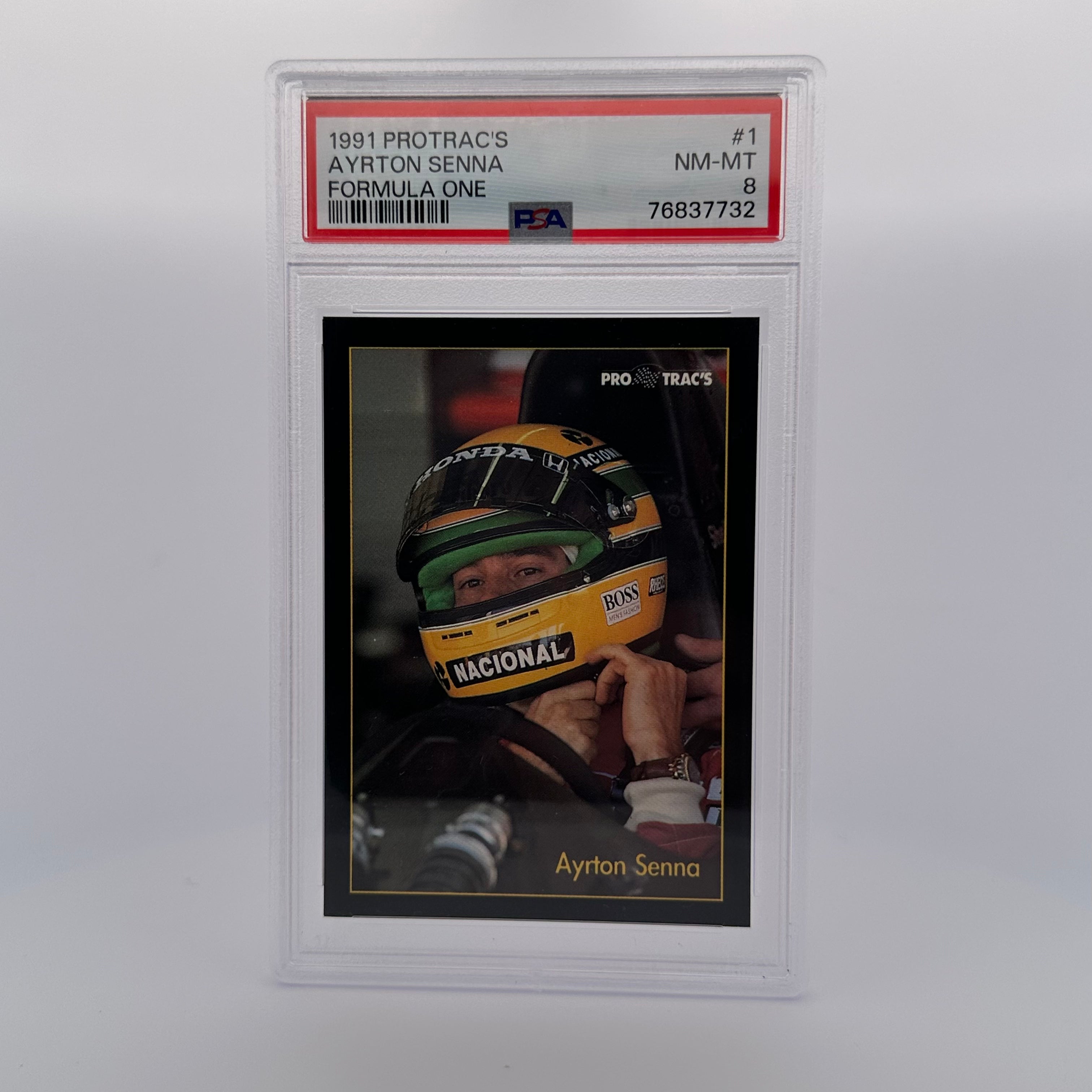 1991 ProTrac's Formula One 1 Ayrton Senna PSA 8 Graded Racing Card - Collectible Memorabilia for F1 Fans & Sports Card Enthusiasts