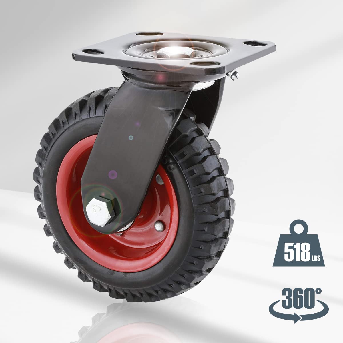 **POWERTEC 8 Inch Heavy Duty Swivel Caster Wheels with Rubber Knobby Tread - 1PK (17051V) for Workbench, Dolly, Cart, Trolley, Wagon & Chicken Coop - Ideal for Smooth Mobility in Workshops, Garages & Farms**