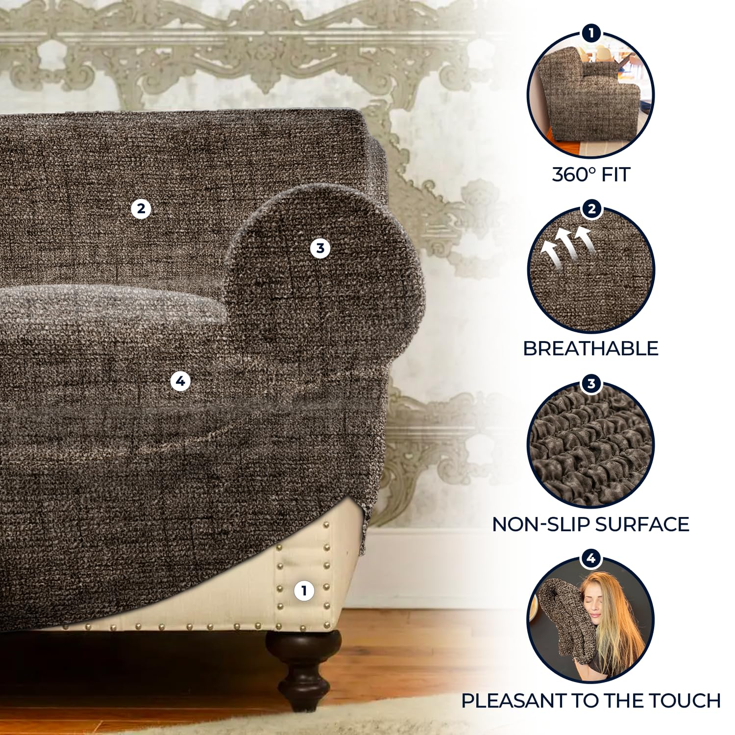 PAULATO BY GA.I.CO. Extra Large L-Shaped Corner Sectional Sofa Cover - Washable Microfiber Slipcover with Form Fit - Vittoria Brown Print - 1-Piece Protector for Living Room, Family Room & Home Theater