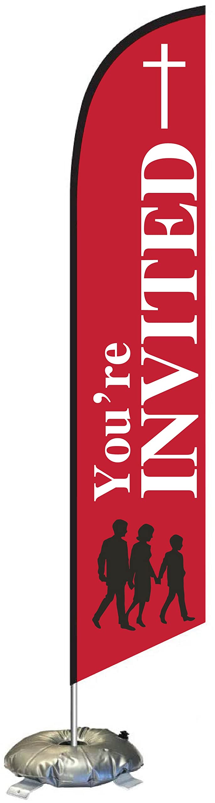 Promotional Feather Flag Kit with Cross-Base & Weight Donut - Outdoor Advertising Swooper Banner for Business Events, Grand Openings & Sales (Red) | Durable Wind-Resistant Design for Retail Stores, Car Dealerships & Festivals