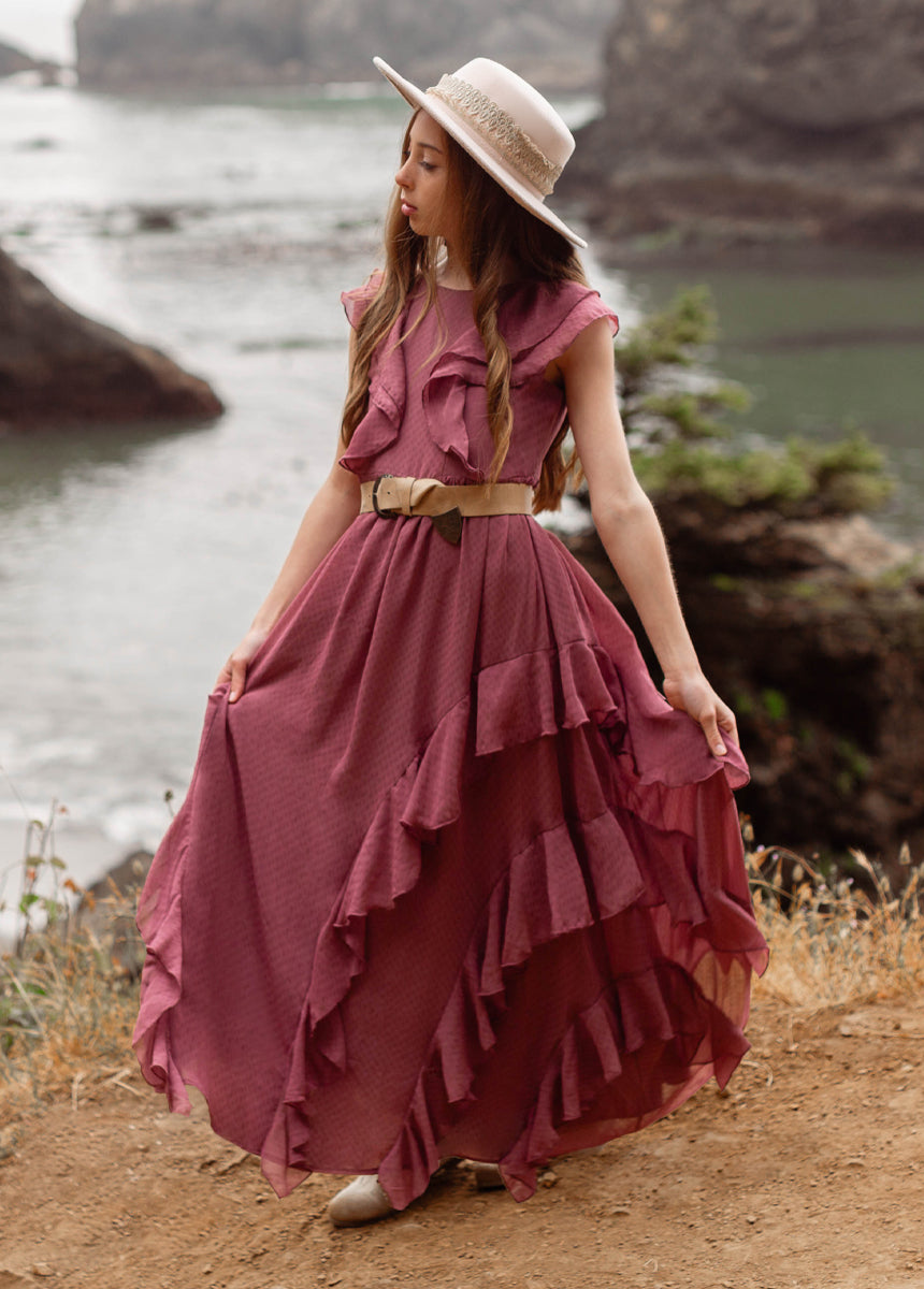 Sylviane Floral Embroidered Dress in Rosette - Elegant Women's Party & Wedding Guest Dress for Special Occasions