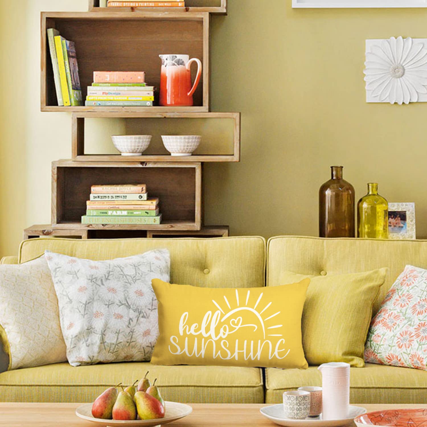 12x20 Summer Hello Sunshine Outdoor Farmhouse Lumbar Pillow Covers - Decorative Sofa & Home Decor Accents for Patio, Living Room & Porch