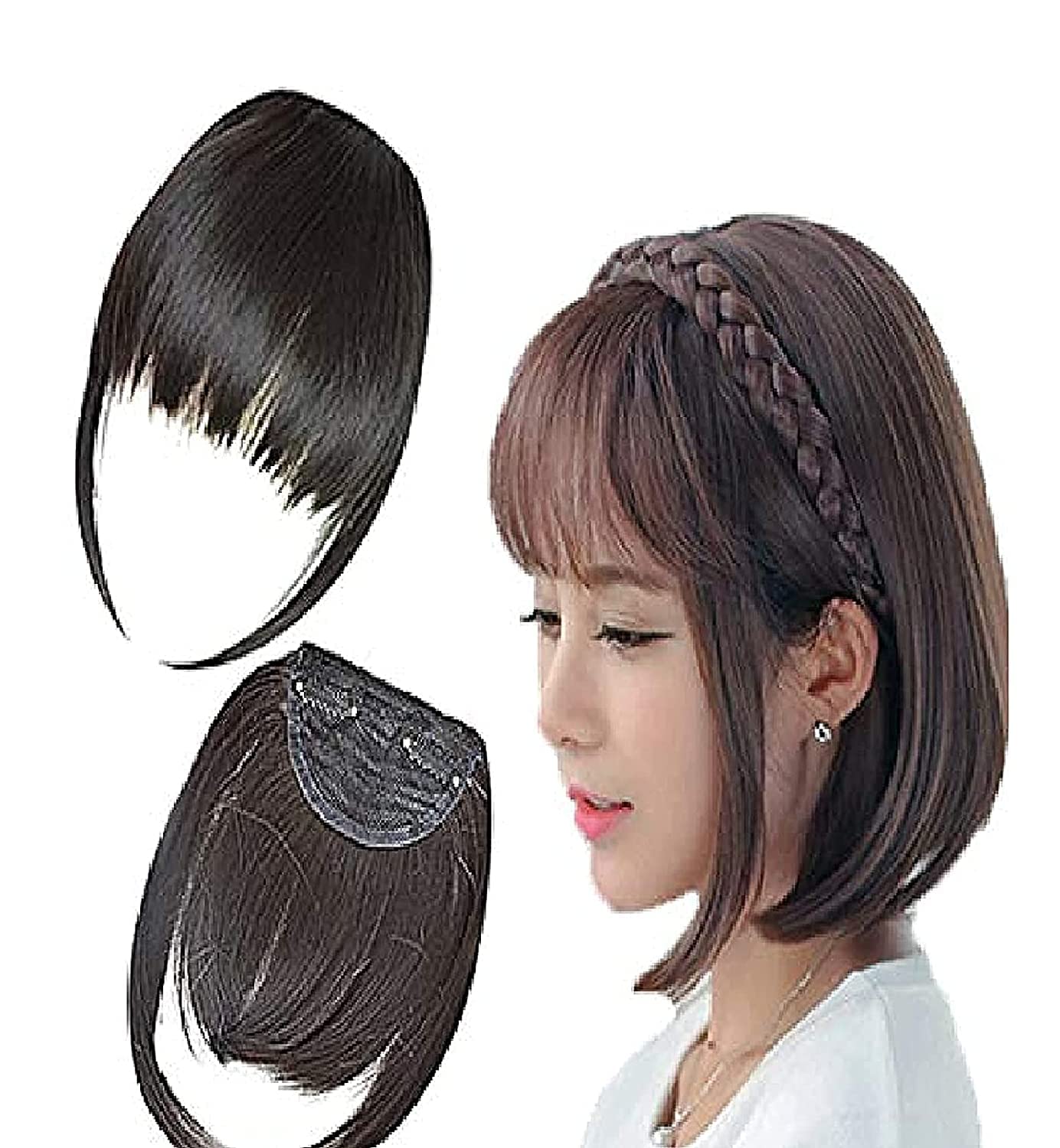 Flushia Clip-In Hair Bangs Extension - Natural Brown Fringe for Women & Girls | Easy Clip-On Front Hair Piece for Instant Volume & Style | Perfect for Parties, Cosplay & Everyday Wear