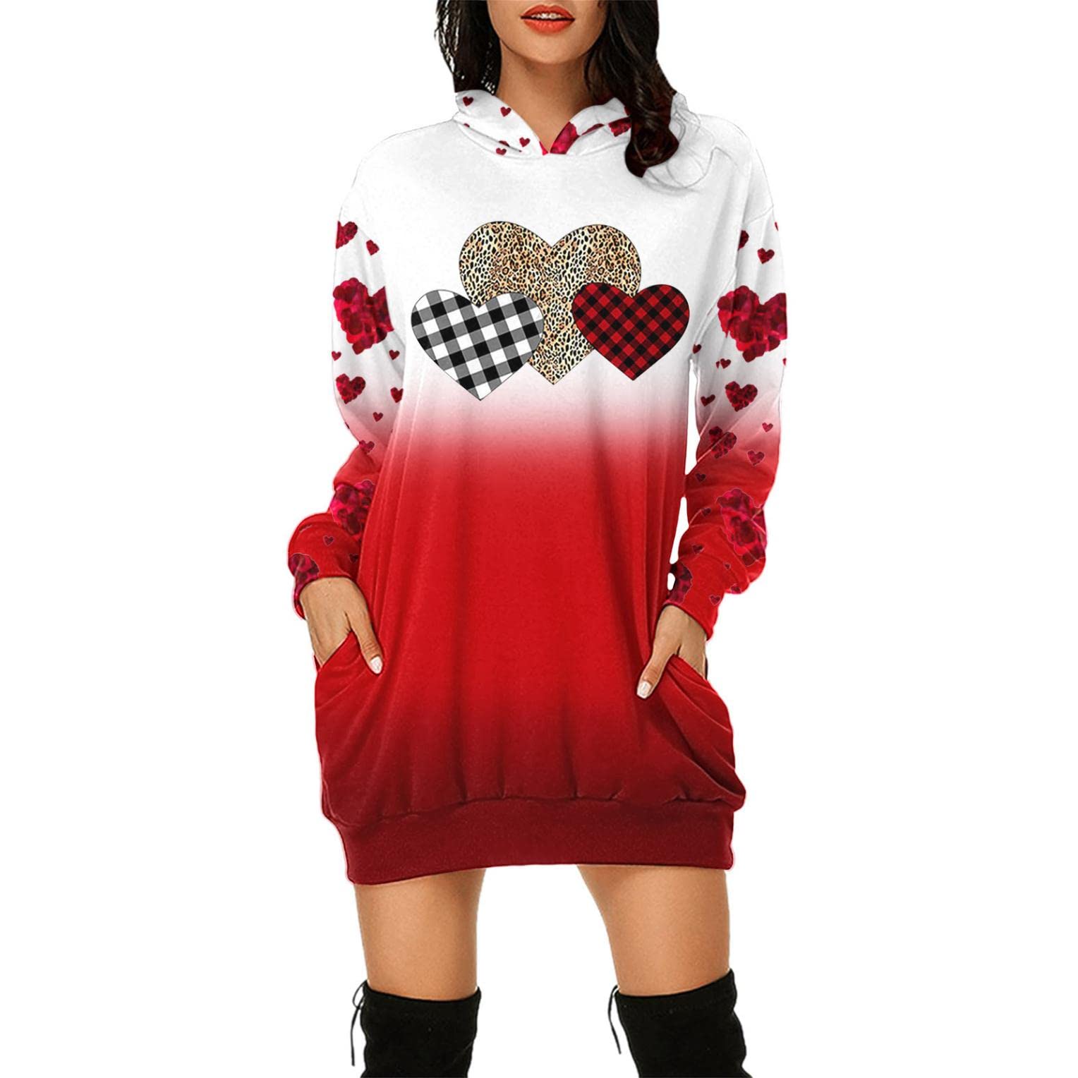 Women's Christmas Long Sleeve Hooded Sweatshirt with Pockets - Snowman Snowflake Pullover Hoodie Tunic Top for Holiday Parties & Winter Outfits