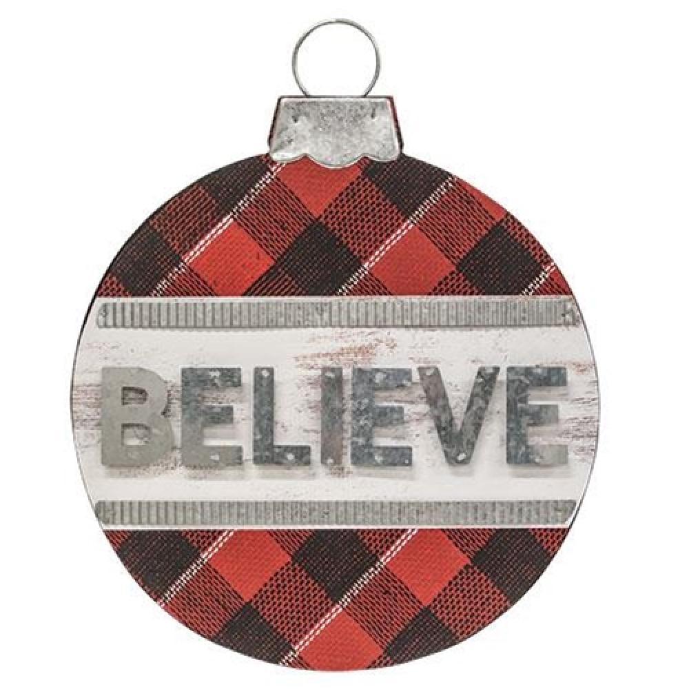 Plaid Believe Ornament Sign - Rustic Farmhouse Christmas Decor for Tree, Mantel & Holiday Home Décor | Perfect for Gifts & Seasonal Celebrations
