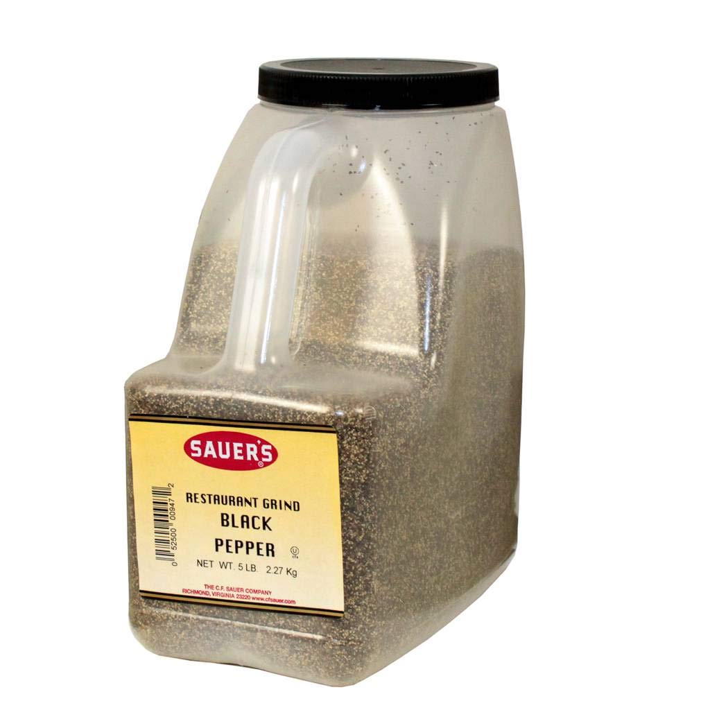 Premium Restaurant Grade Black Pepper by C.F. Sauer Foods - 5 Pound Bulk Size (3 Pack Case) - Ideal for Commercial Kitchens, Steakhouses & Home Cooking