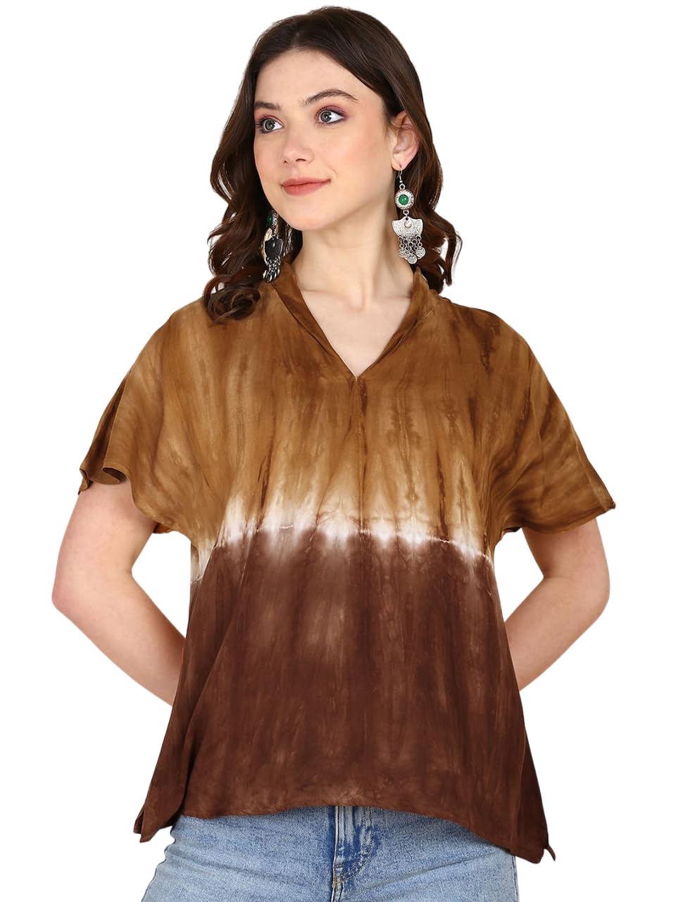 Hand Dyed Half Sleeve Rayon Blouse for Women | Boho Chic Summer Top | Perfect for Casual Outings & Beach Vacations