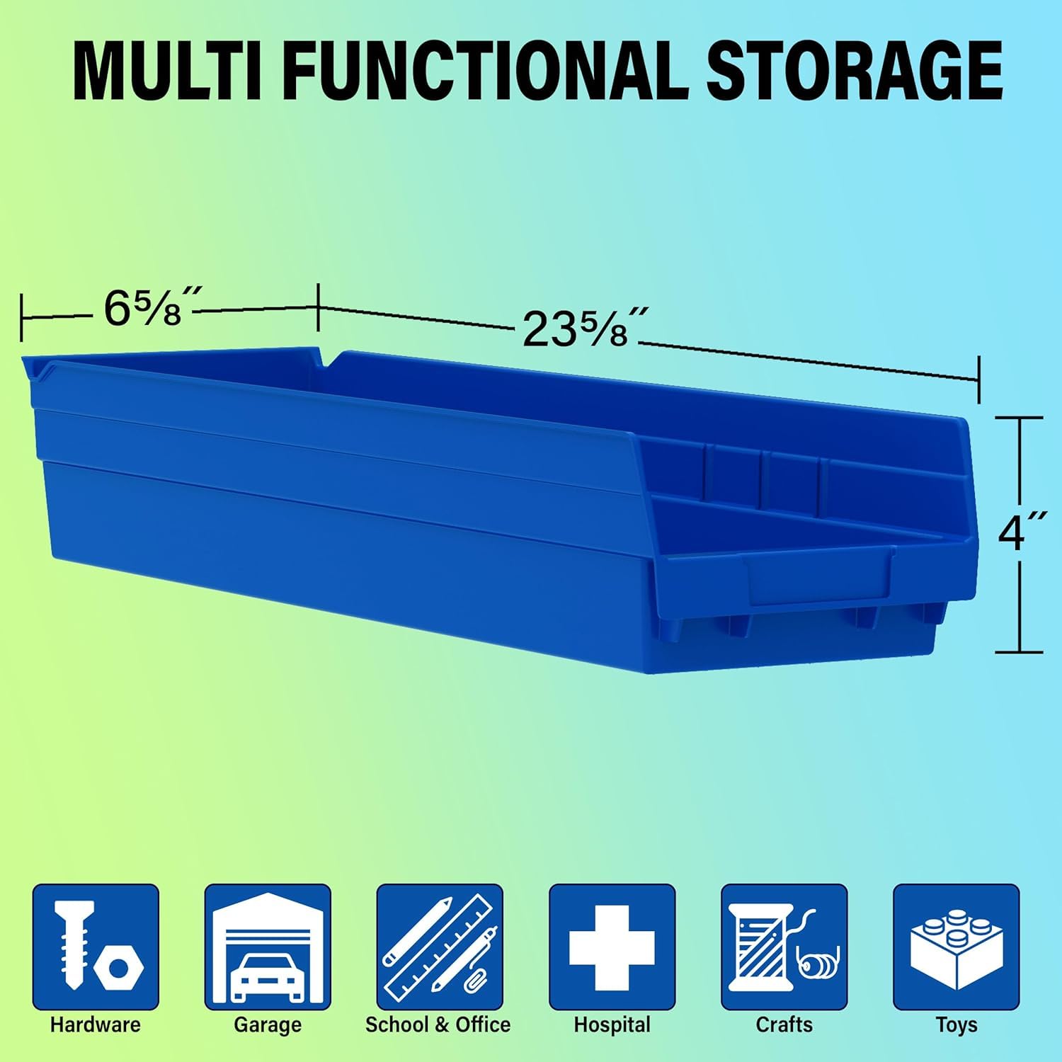 Akro-Mils 30164 Heavy Duty Plastic Storage Bins - 6-Pack Blue Shelf Organizers (24
