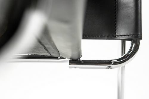Marcel Breuer Wassily Chair - Black Leather Tubular Steel Frame Modernist Lounge Chair for Living Room, Office & Lounge Spaces