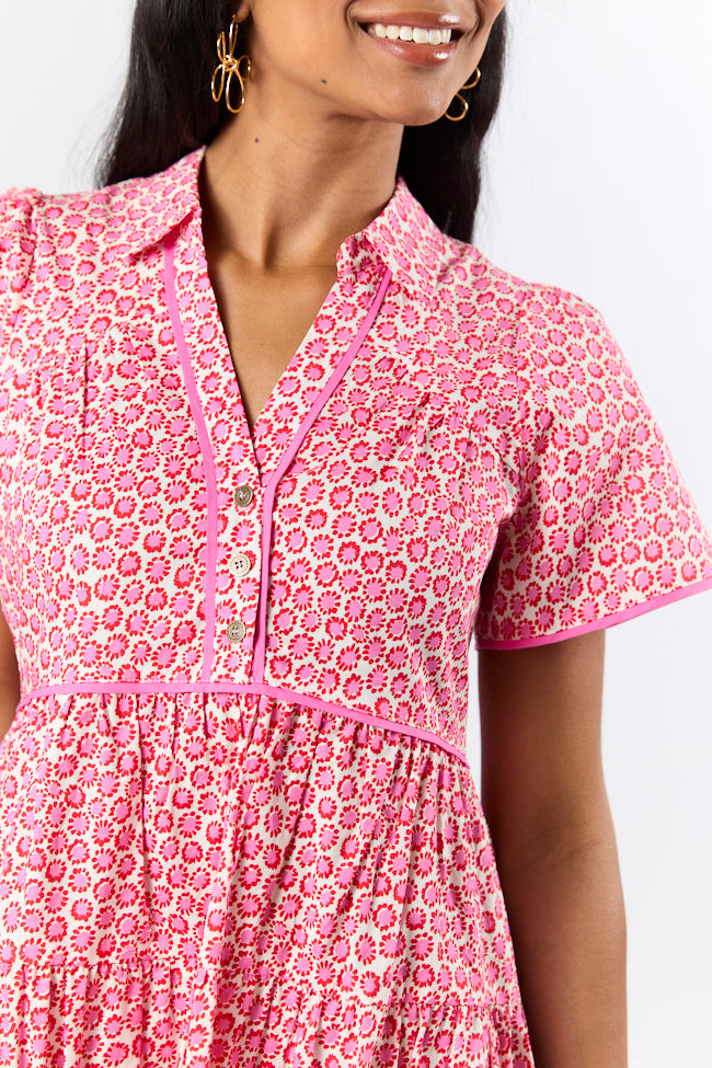 Stylish Red and Pink Block Floral Shirt Dress for Women - Casual Summer Dress for Beach, Office & Date Night Outfits