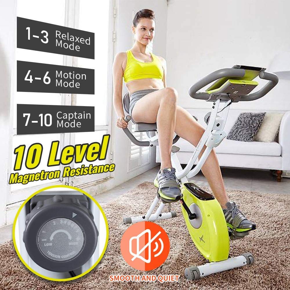 LEIKE X Bike Ultra-Quiet Folding Exercise Bike - Magnetic Upright Indoor Cycling Bike with Heart Rate Monitor & LCD Display | Easy Assembly for Home Gym, Cardio Workout & Small Spaces