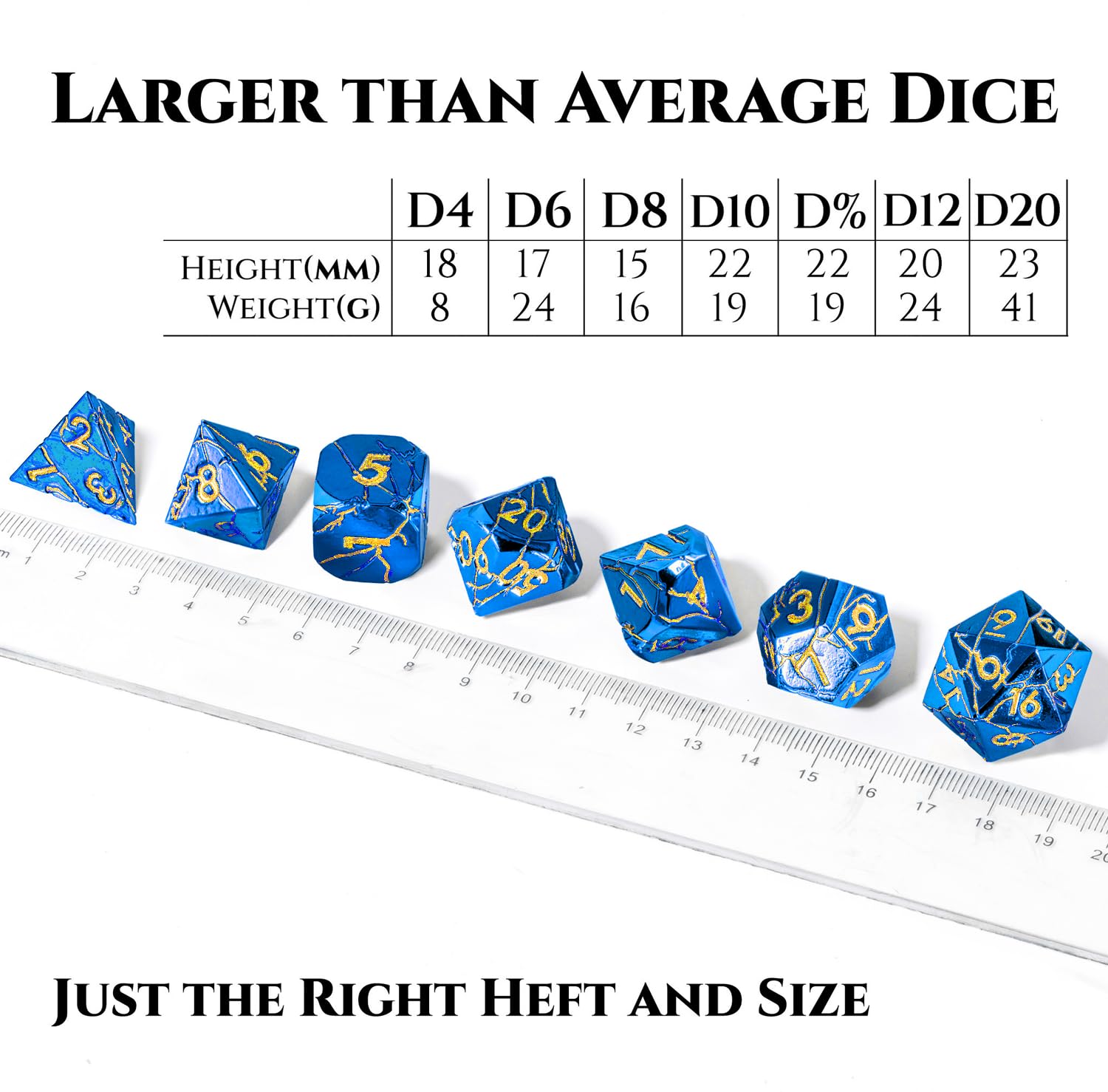 DND Metal Dice Set - Cracked Lightning Blue & Gold RPG Dice for Dungeons & Dragons - Premium Polyhedral D&D Dice with Unique Cracked Design - Perfect for Tabletop Gaming, RPG Campaigns & Collectors